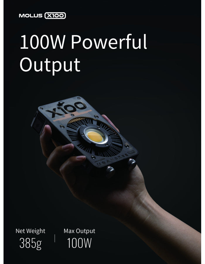 ZHIYUN MOLUS X100 COMBO Bi-Color 100W COB Video Light, 385g LED Pocket Light 17317Lux 2700K-6500K CRI 95+/TLCI 97+ with Bluetooth App Control AC/DC Power Supply
