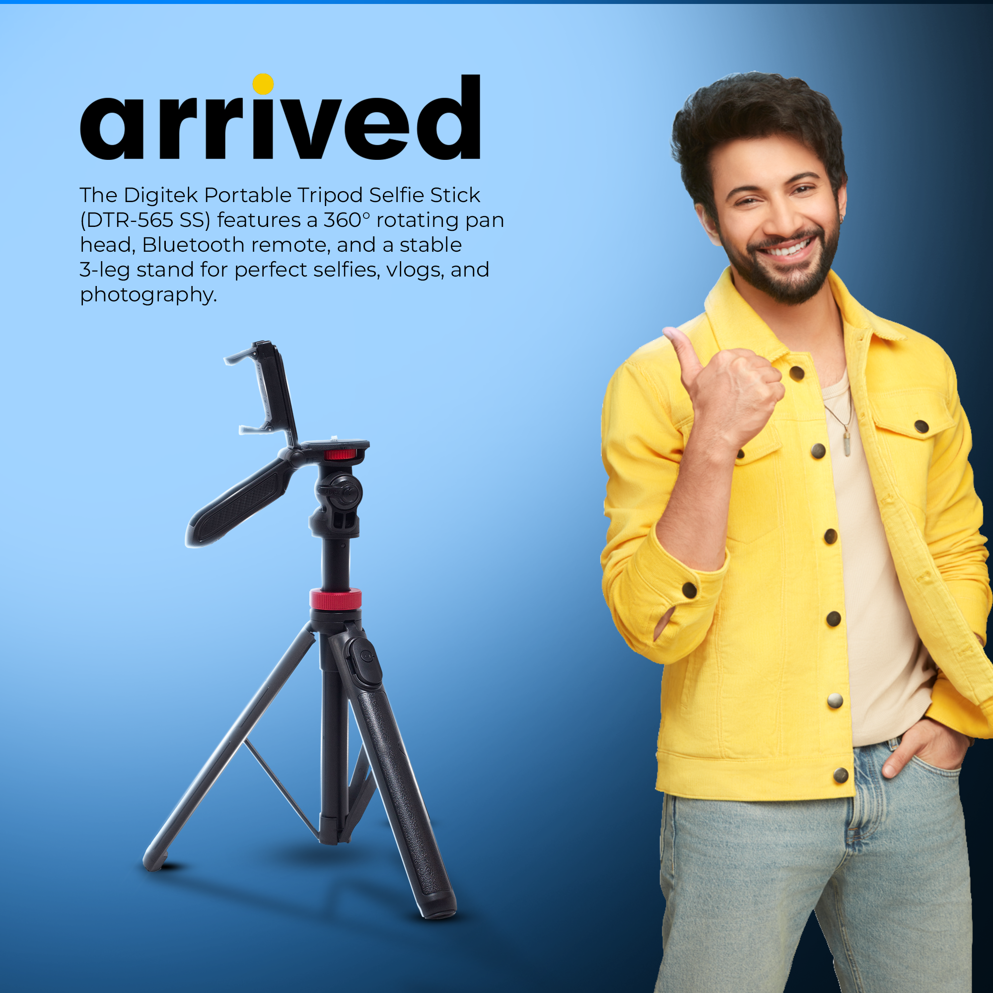 عصا سيلفي ثلاثية القوائم من ديجيتك (DTR 565 SS) مع جهاز تحكم عن بعد لاسلكي، دوران 360 درجة، قضيب ألومنيوم من 7 أقسام، أقصى ارتفاع 1450 مم، حمولة 3 كجم، محول GoPro - متوافق مع الهواتف وكاميرات الحركة