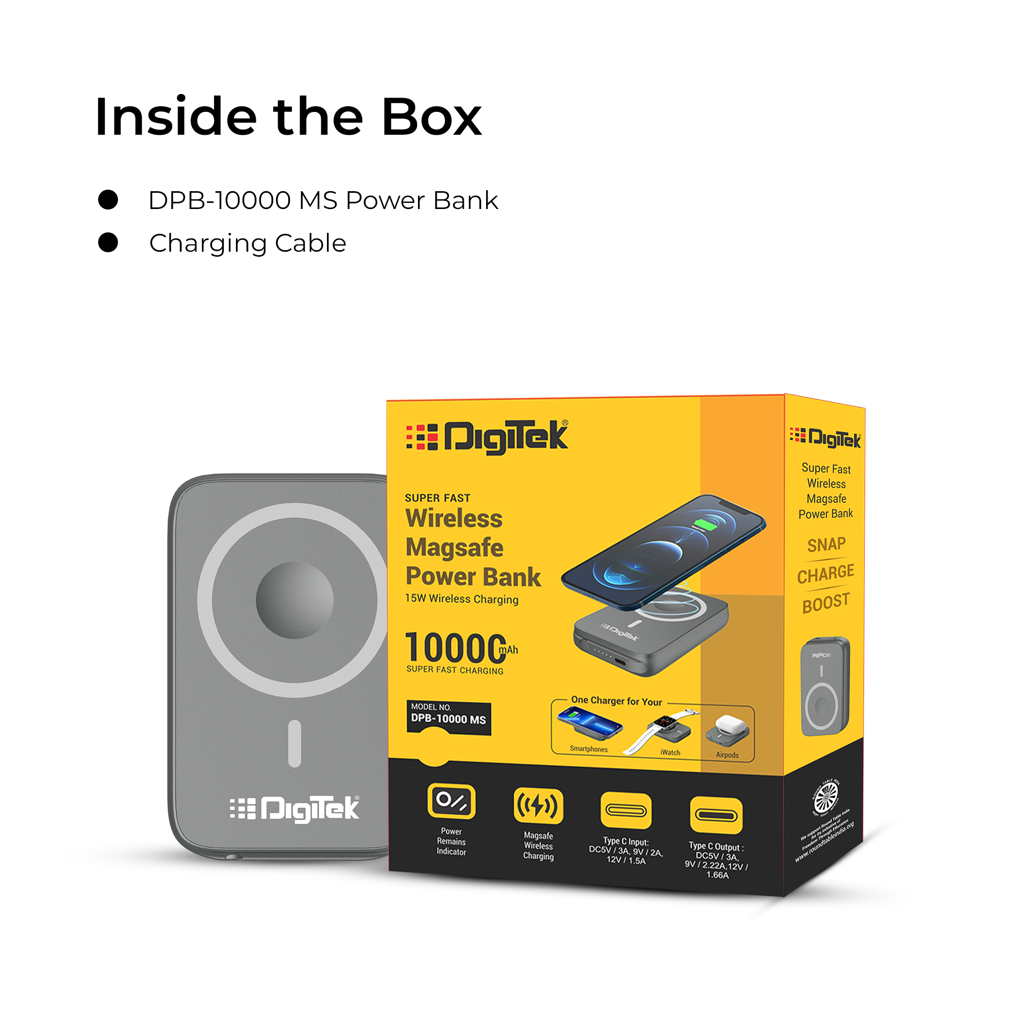 Digitek (DPB-10000 MS) 3-in-1 Super Fast MagSafe Power Bank for iPhone, AirPods & iWatch