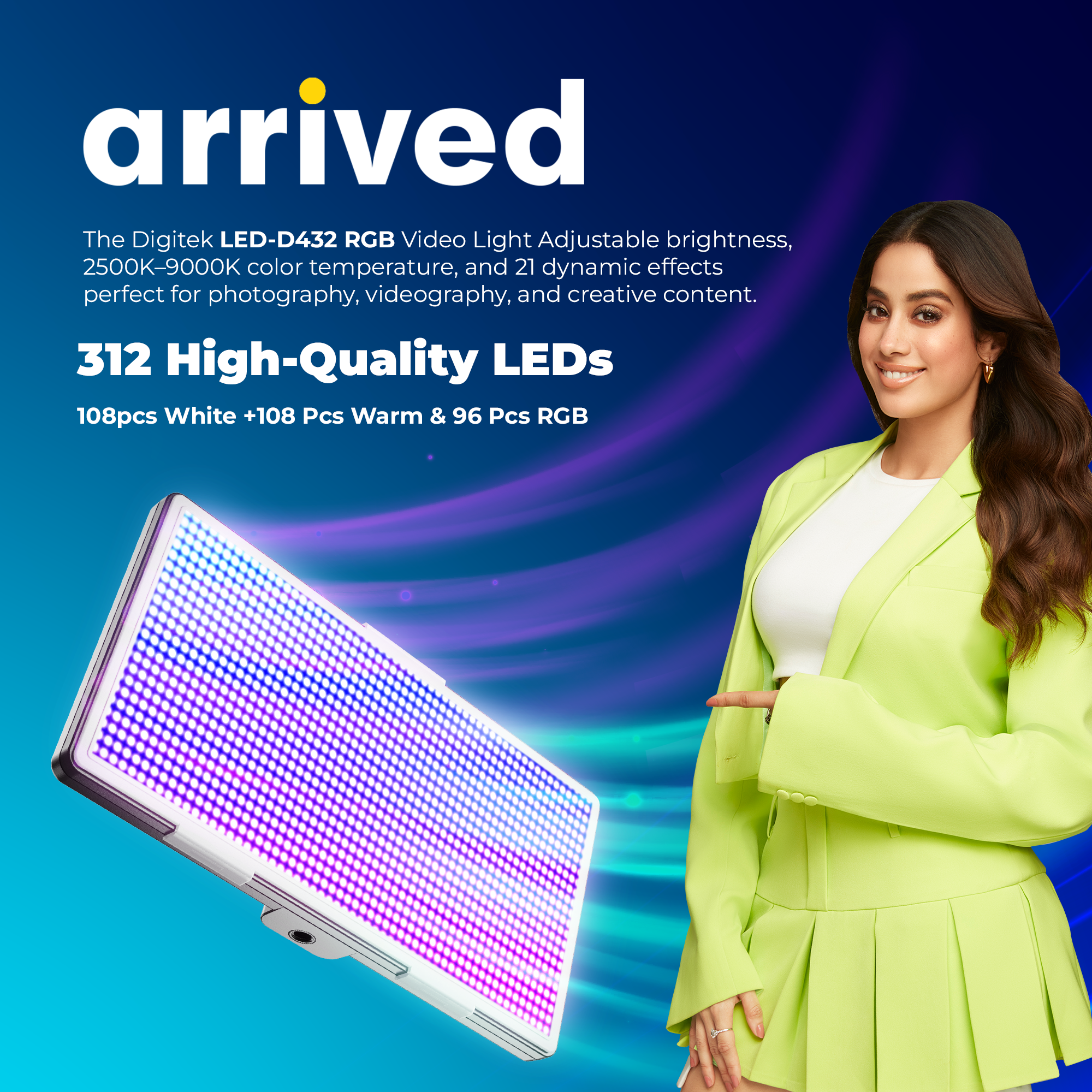 Digitek (LED-D432 RGB) Portable RGB LED Video Light LED-D432 RGB (Battery Not Included)