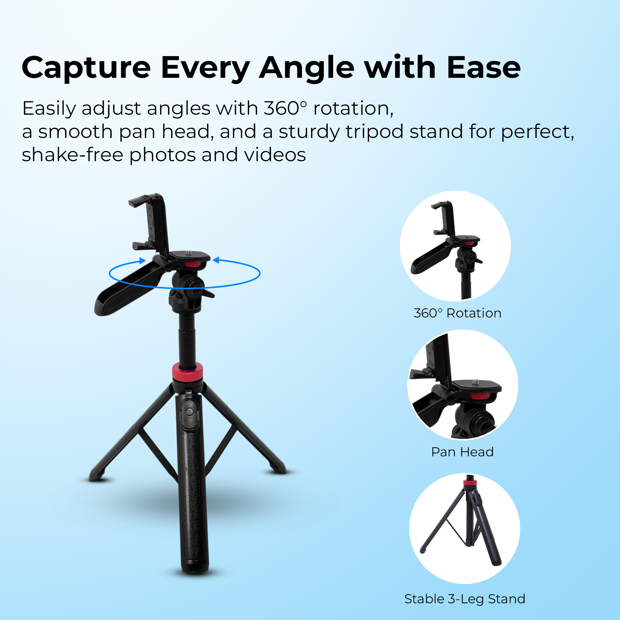 Digitek (DTR 565 SS) Tripod Selfie Stick with Wireless Remote, 360° Rotation, 7-Section Aluminum Rod, 1450mm Max Height, 3kg Load, GoPro Adapter – Compatible with Phone & Action Cameras