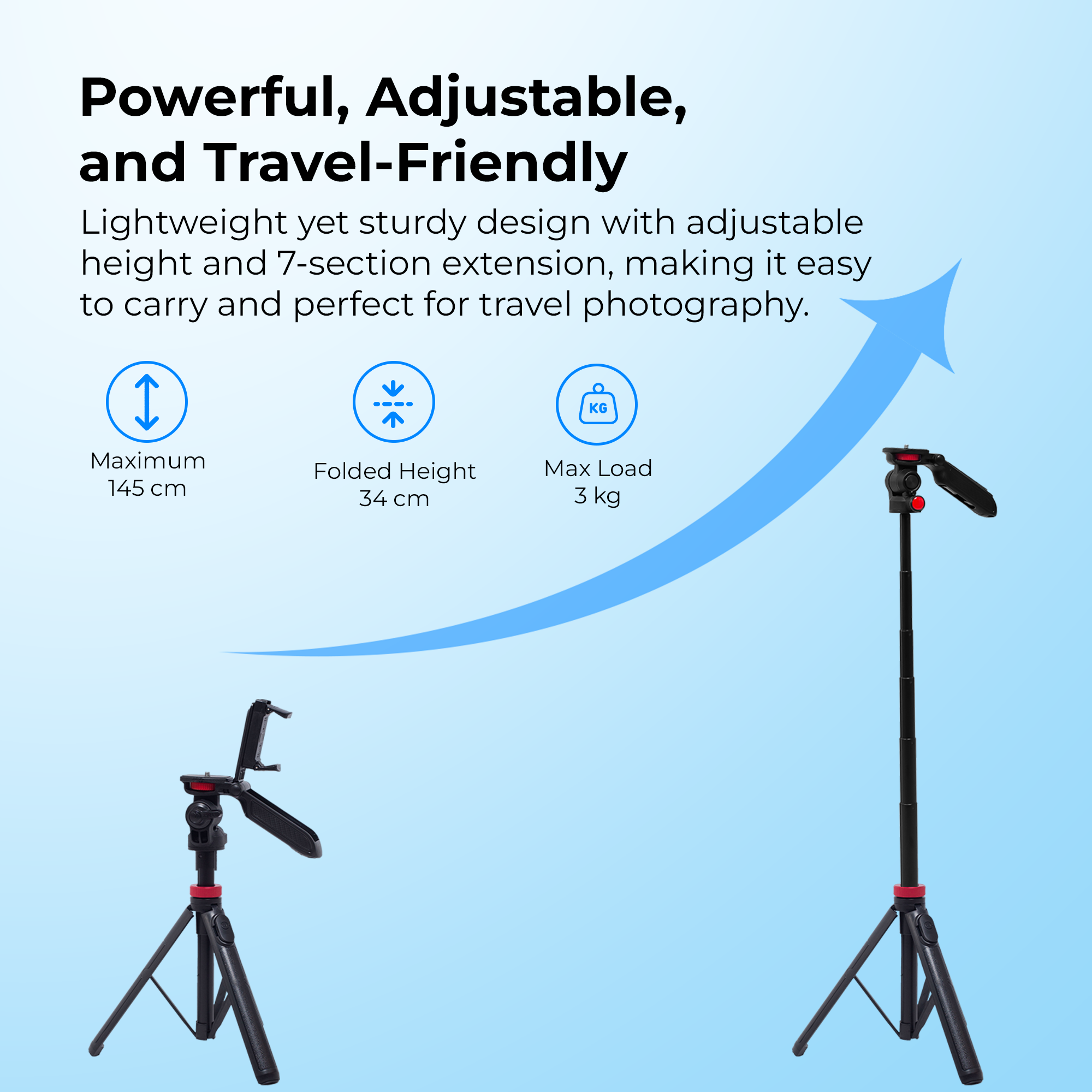 Digitek (DTR 565 SS) Tripod Selfie Stick with Wireless Remote, 360° Rotation, 7-Section Aluminum Rod, 1450mm Max Height, 3kg Load, GoPro Adapter – Compatible with Phone & Action Cameras