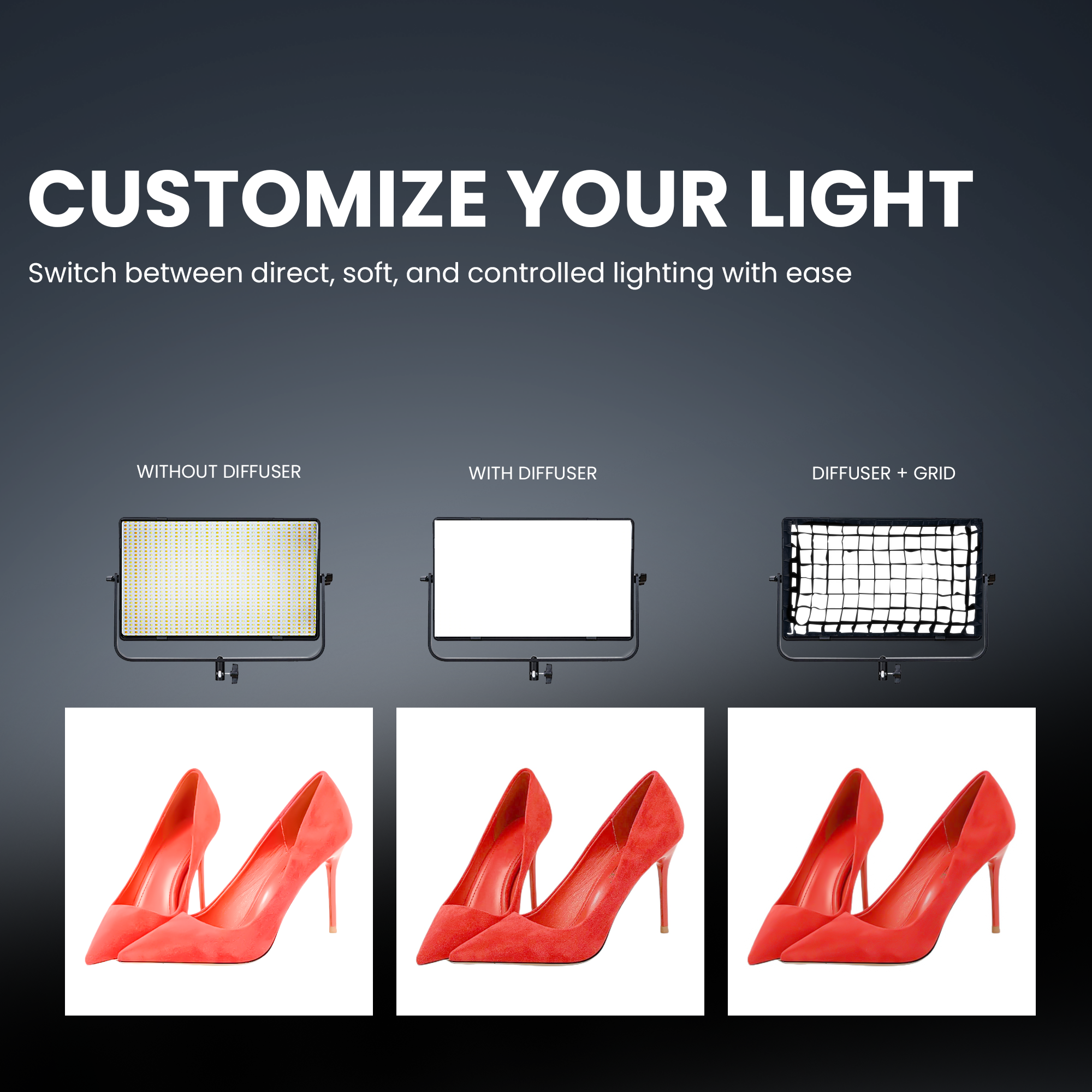 Digitek LED-D1500 Professional Flat Panel LED Video Light with Sotbox & Grid