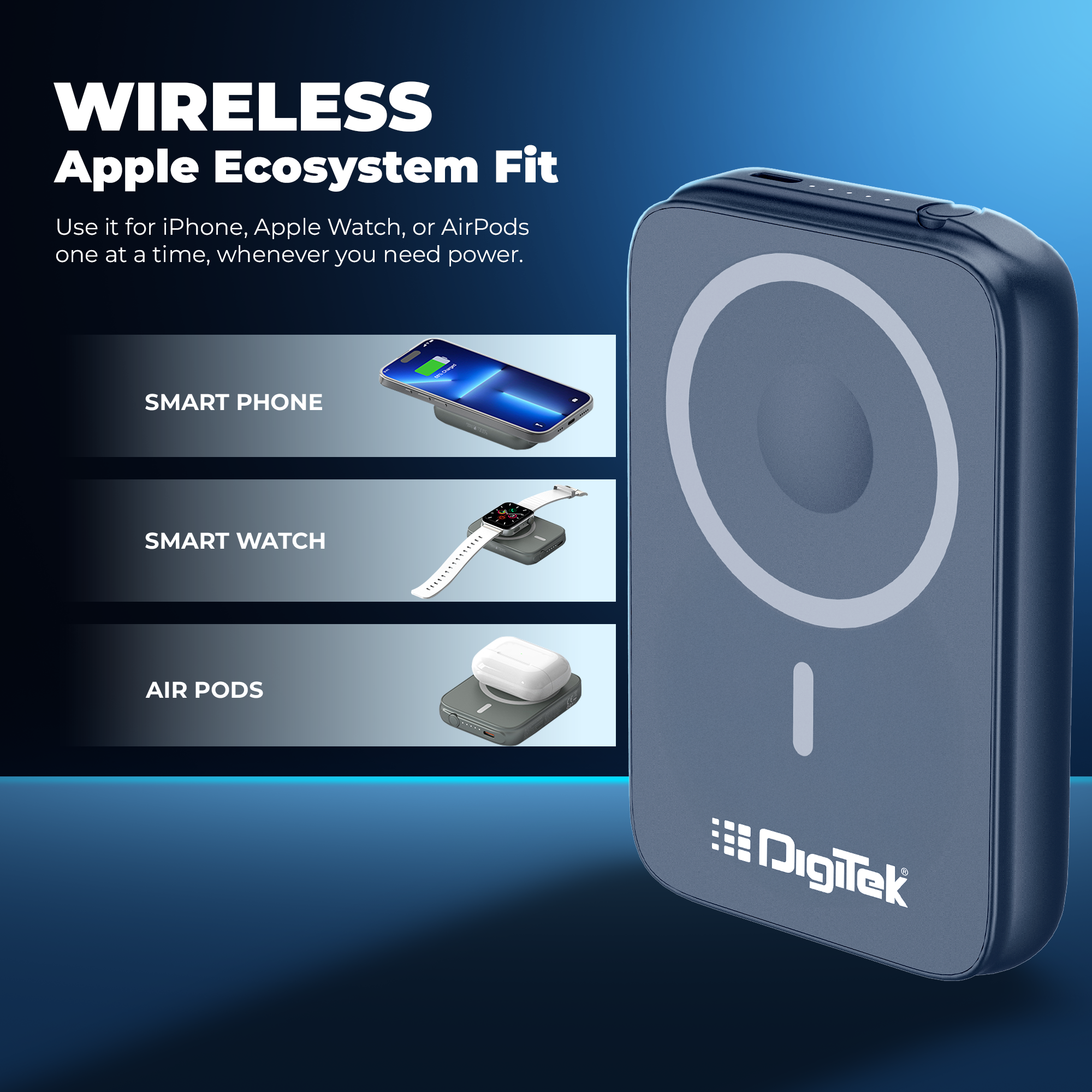 Digitek (DPB-10000 MS) 3-in-1 Super Fast MagSafe Power Bank for iPhone, AirPods & iWatch