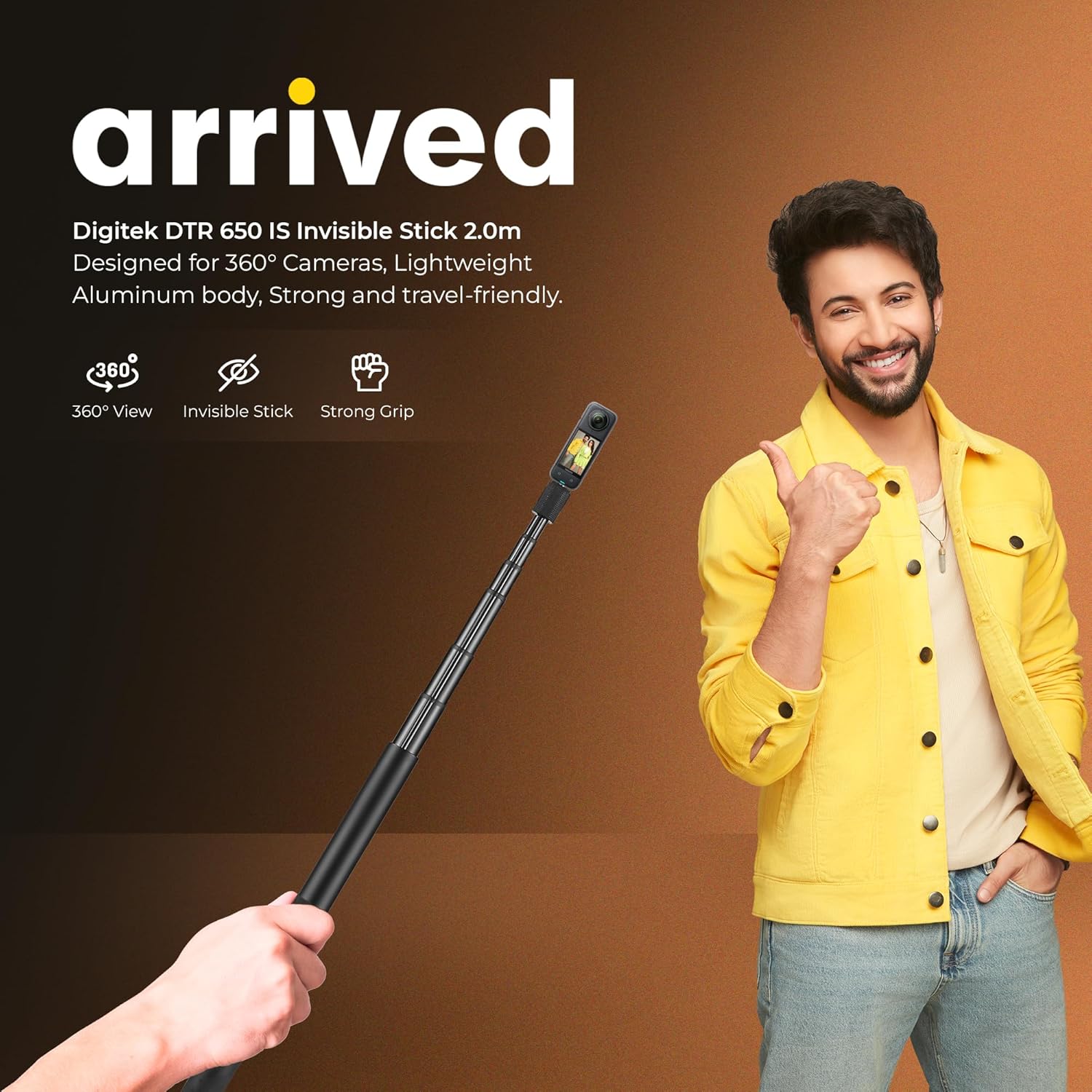 Digitek (DTR 650 IS) Aluminum Alloy 2 Meter Invisible Stick for GoPro Hero 11/10/9/8/7/6/5, Insta360 One X2/X3/X4/RS/Go 2, DJI Action 2/3 Cameras