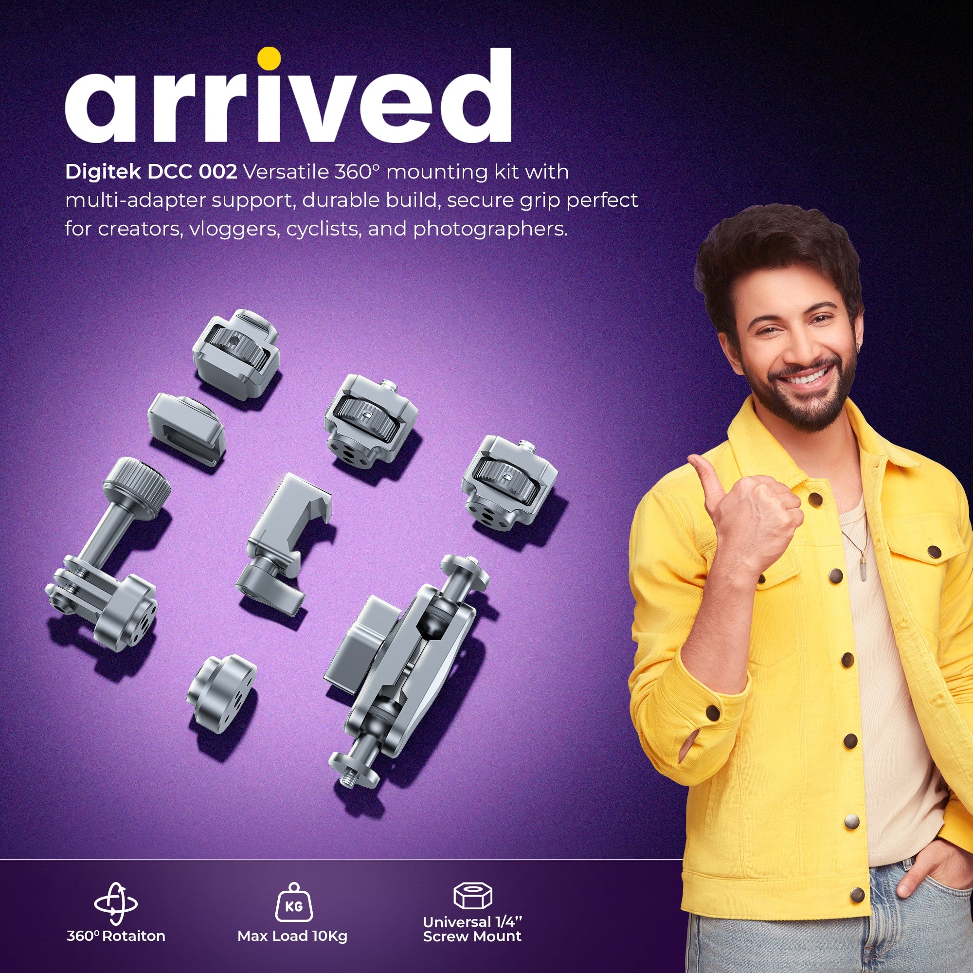 Digitek (DCC 002) Crab Clip Pea Pod Kit, Cold Shoe, NATO Rail, GoPro Adapter, ARRI Locating Pin & Standard 1/4'' Nut for Action Cameras, Cam Cages, DSLR, GoPro & Phone Mounting Clip Accessories