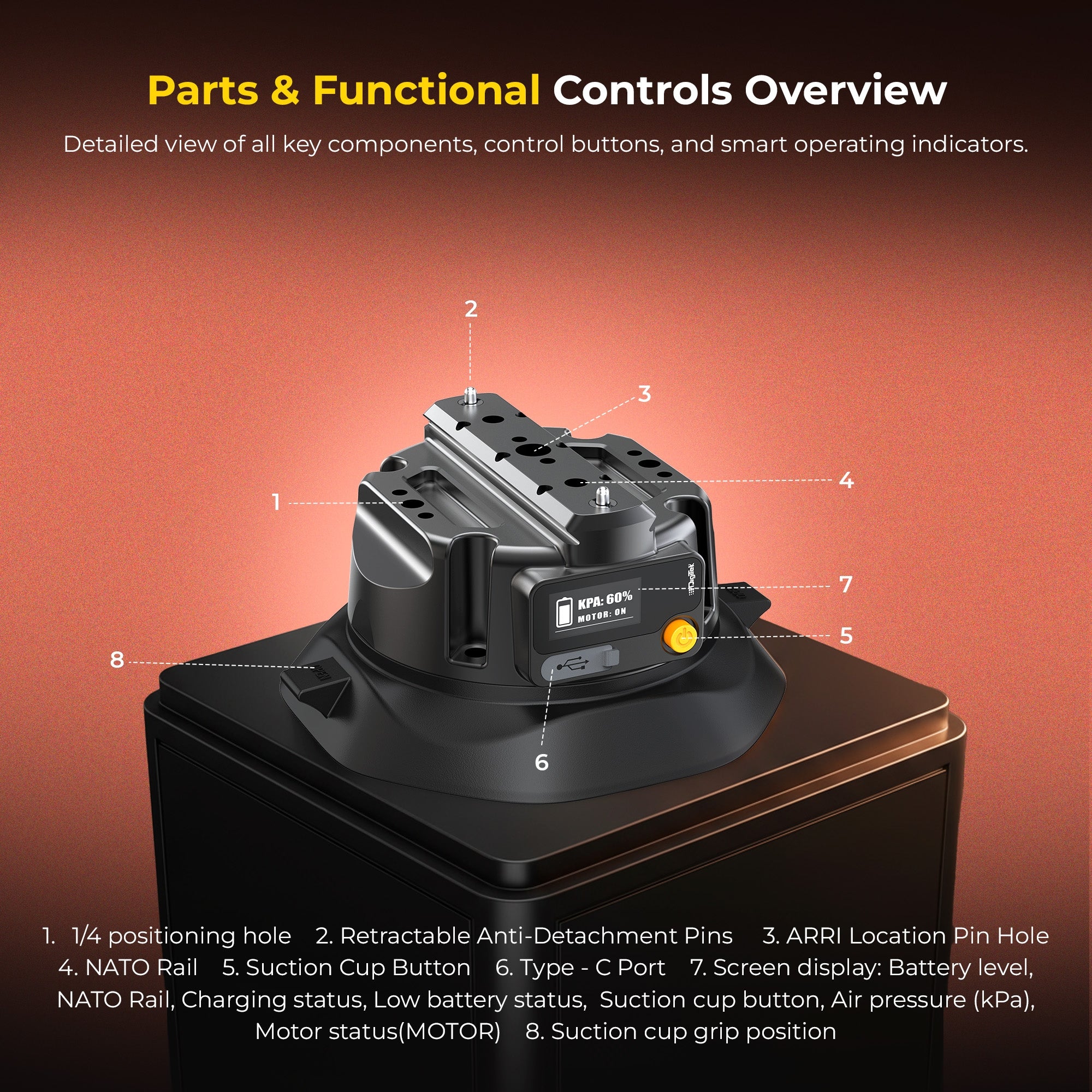 Digitek (DSC 45 IN) Electric Aluminum Alloy Vacuum Suction Cup for Cars & Indoor Shoots