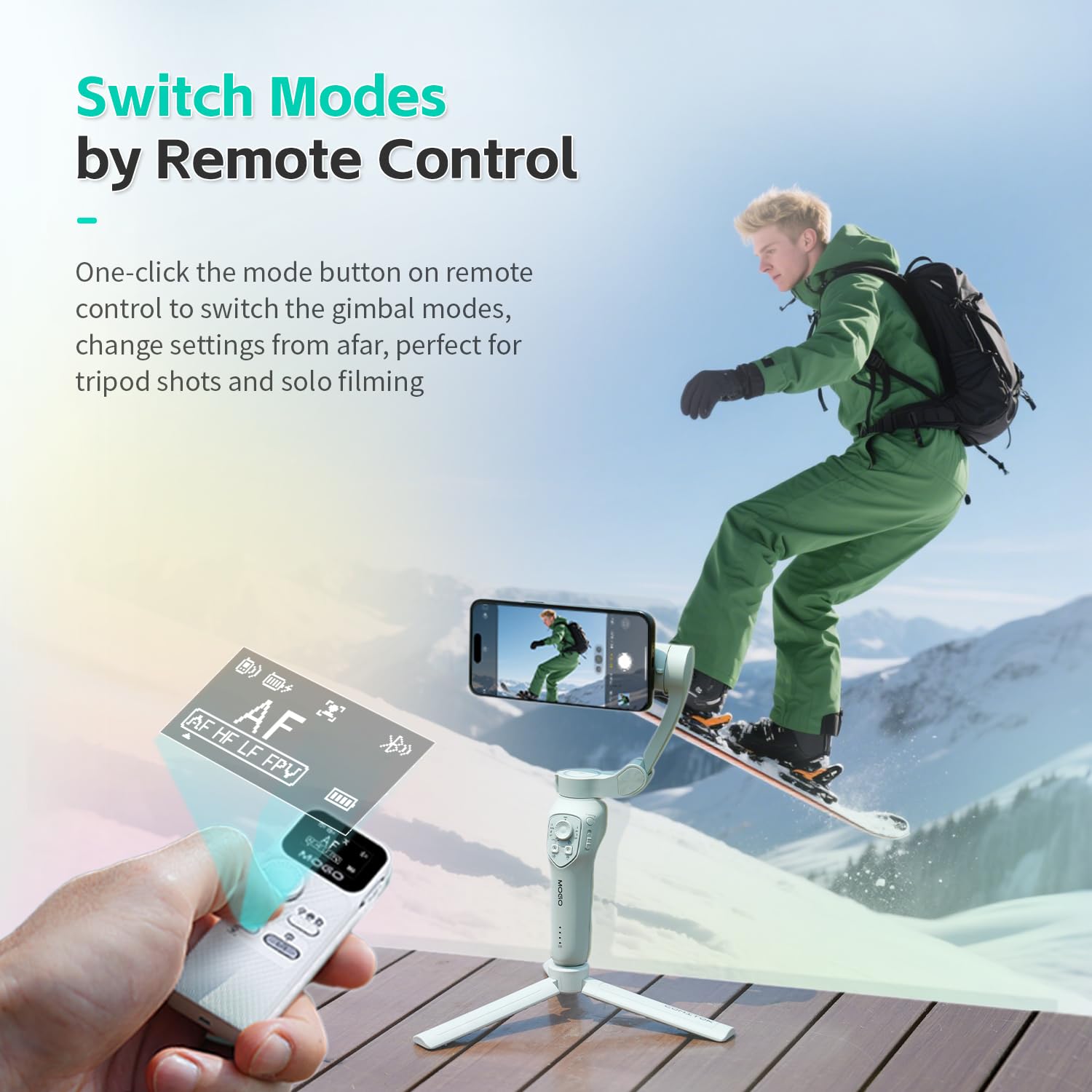 جهاز تحكم لاسلكي عن بعد من MOGO، حرر يديك، ملحق تصوير احترافي للتحكم في حركة التحريك والإمالة، تبديل الأوضاع، التبديل بين الكاميرات الأمامية والخلفية والتكبير/التصغير، متوافق فقط مع MOGO