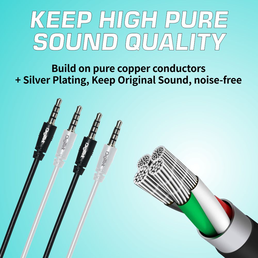 كابل Digitek AUX بطول 1.5 متر، تيار مستمر، AUX للهواتف الذكية (قد يختلف اللون)