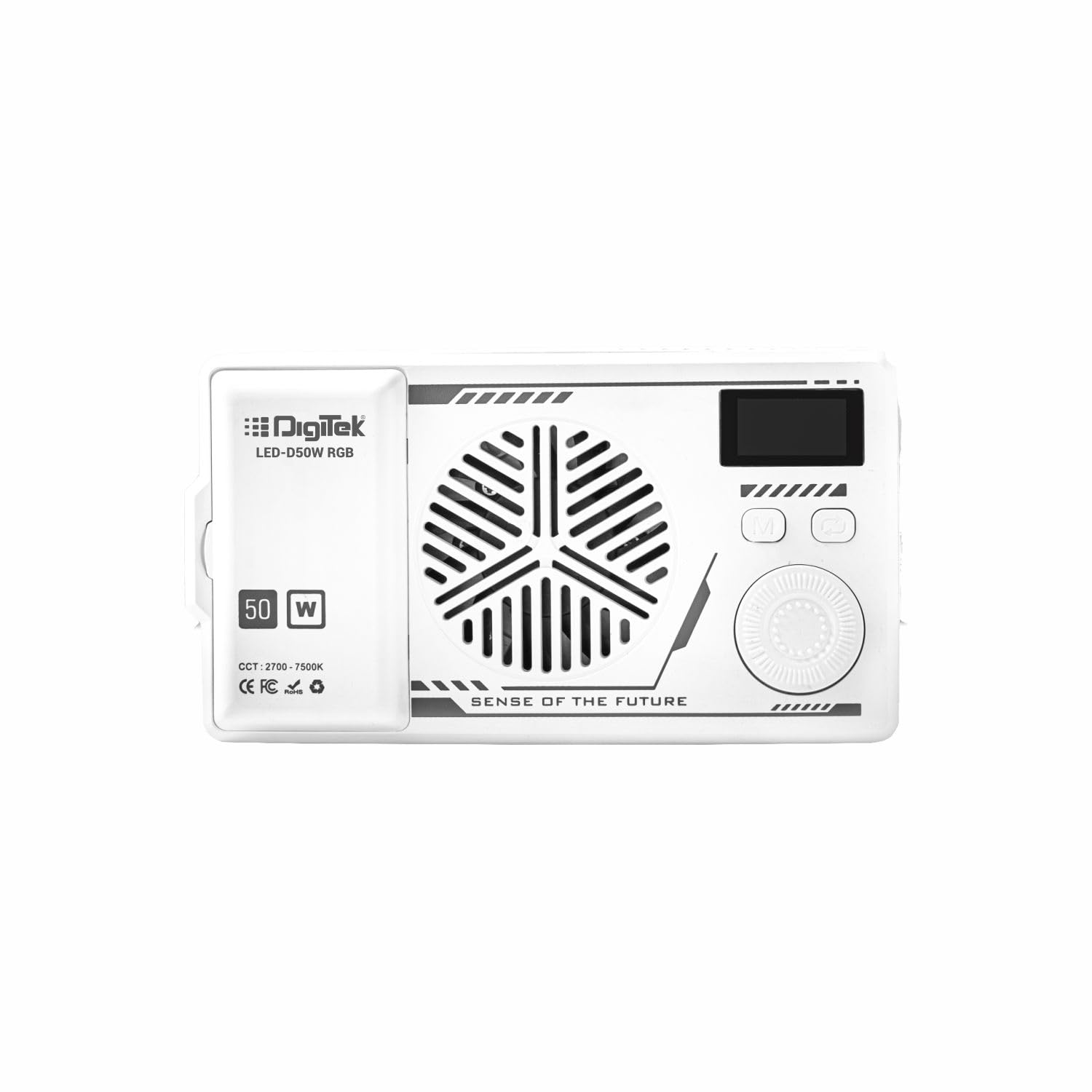 Digitek (LED-D50W RGB) 50W Portable RGB LED Video Light with Hot Shoe Adapter & Soft Diffuser Cover, HSI 0-360, 2700K–7500K CCT, 22 FX Modes, CRI 96+, 2600mAh Battery, for Photo & Videography