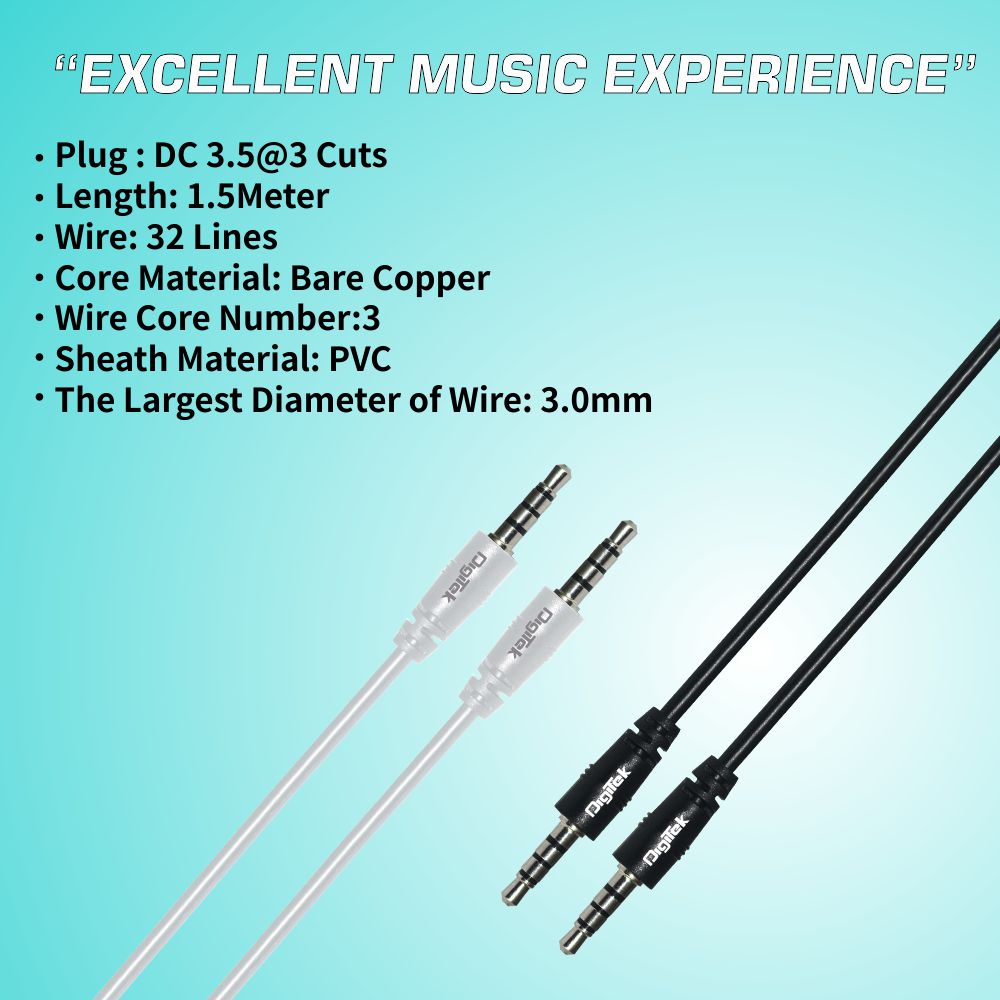 كابل Digitek AUX بطول 1.5 متر، تيار مستمر، AUX للهواتف الذكية (قد يختلف اللون)