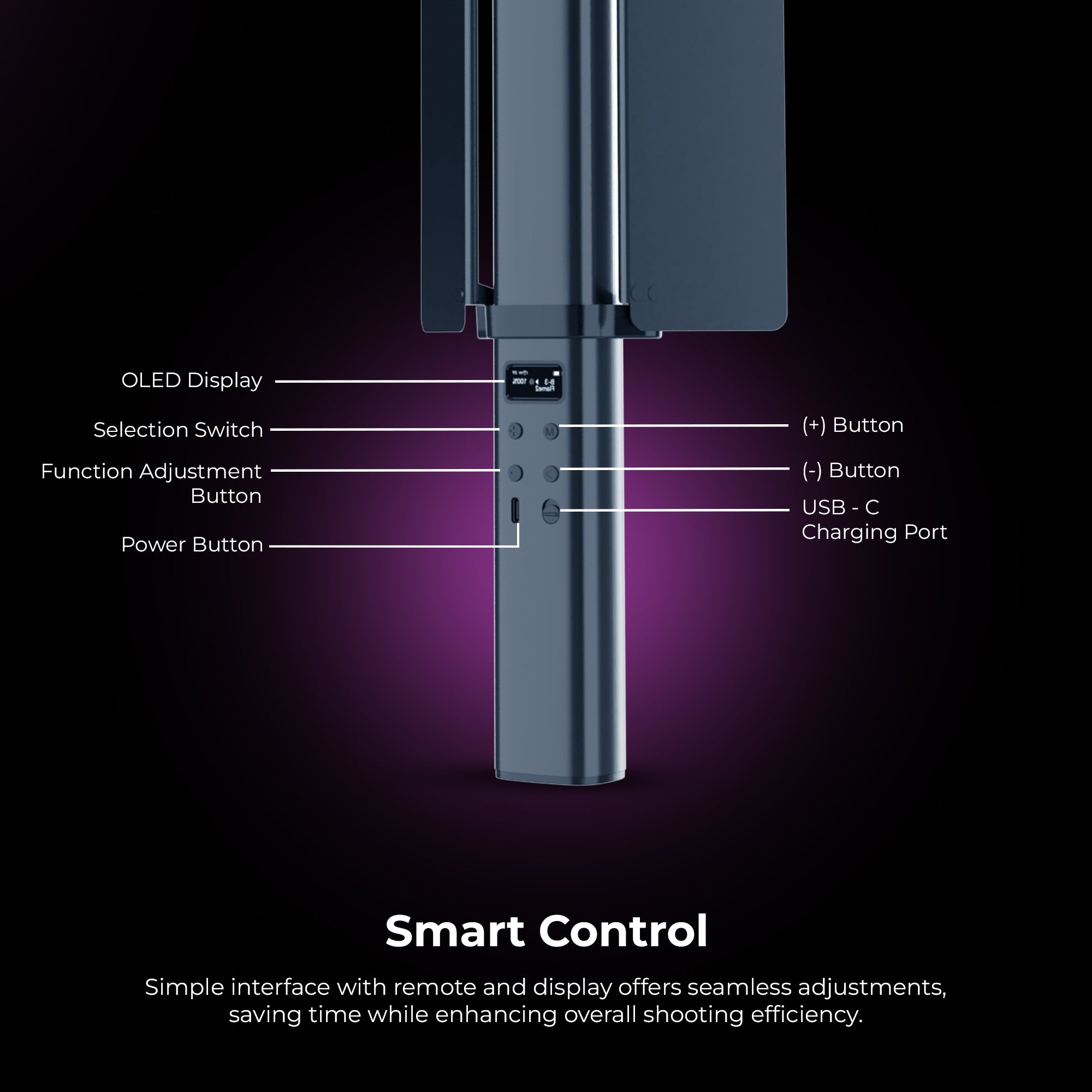 Digitek (DSL 27W RGB) 27W LED Stick Light Wand with Barndoor & Built-in Battery, 2500K-9900K + RGB, 5480 Lux, 24 FX Modes, CRI 95+, OLED Display, 0-360° HSI, Type-C Charging, For Photo & Videography