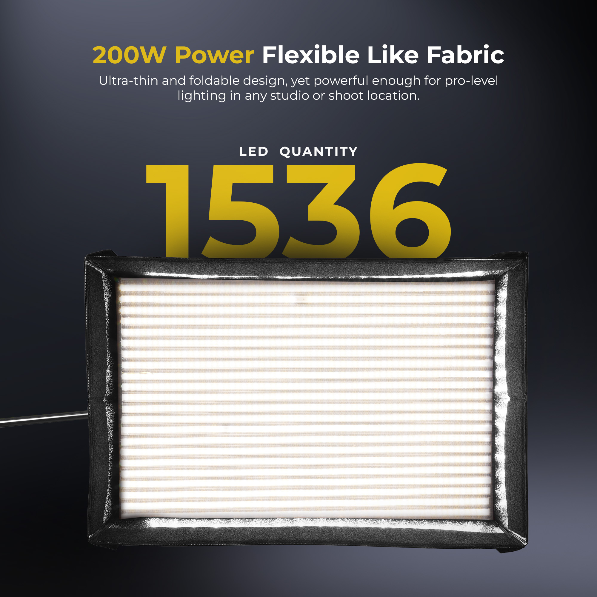 Digitek®(DFFL 6090) 200W Bi-Color Flexible Fabric LED Video Light with Remote & App Control, 1536 LEDs, 2700K–6500K±200K, 0–100% Dimming, 120° Beam Angle, 18000LM, Includes X Bracket, Diffuser, Honeycomb Grid & Accessories, for Photo & Videography