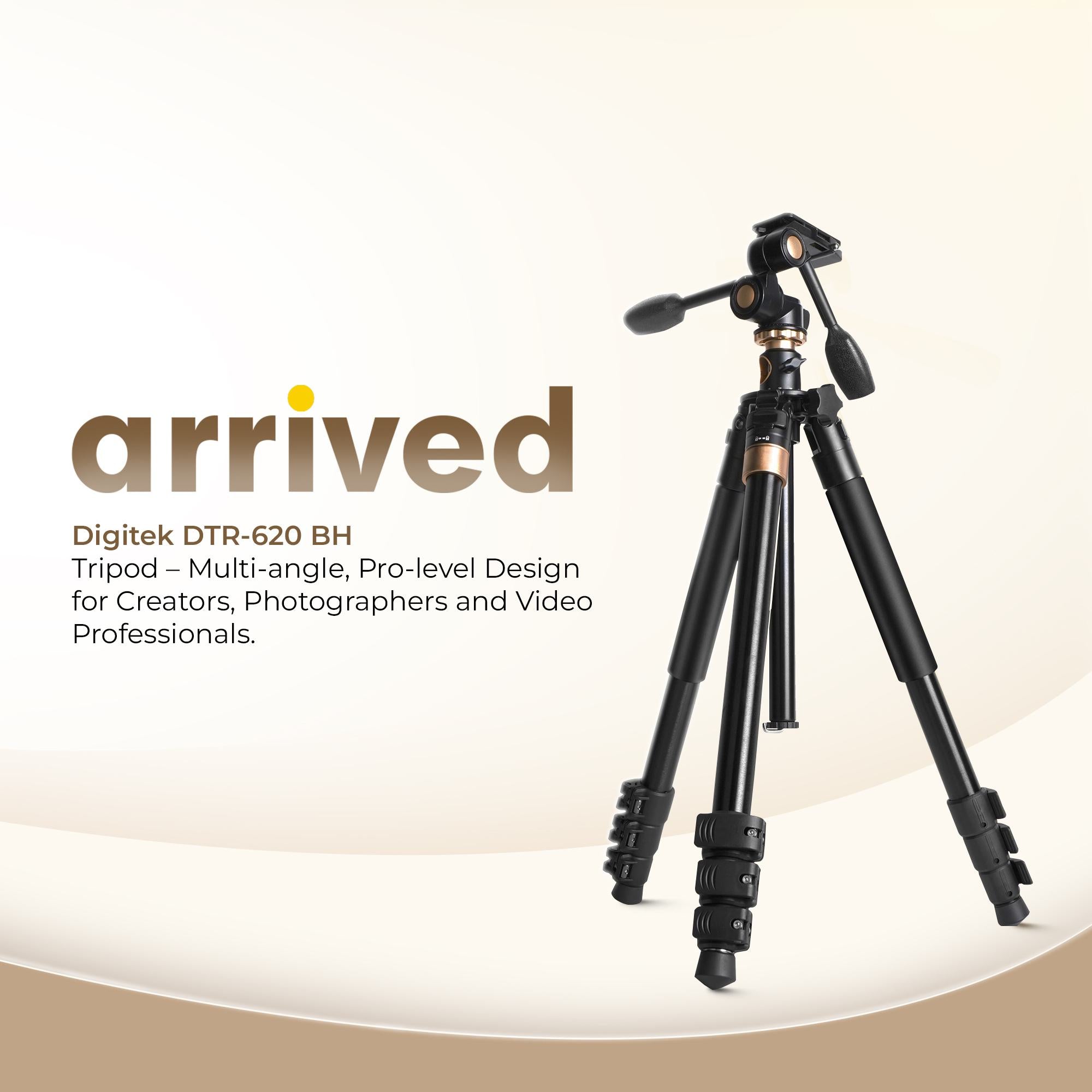 Digitek (DTR 620 BH) Multi-Angle 6ft DV Tripod Cum Monopod, 3-Way Pan & Tilt Head, Central Column for Tabletop & Vertical Shots, 20Kg Max Load, 4-Section Adjustable, Quick Release & Flip Leg Lock