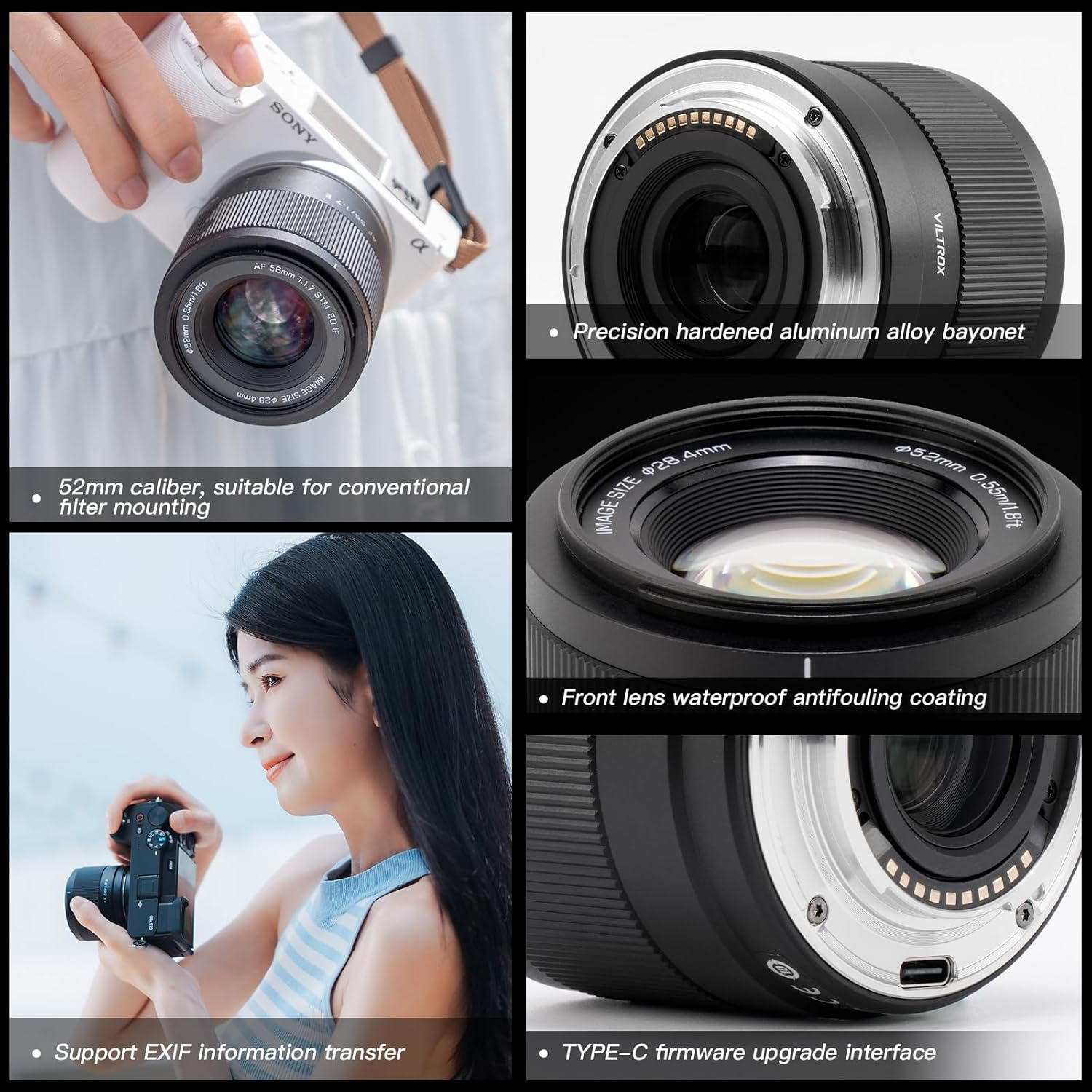 VILTROX 56mm F1.7 SLR Camera Lens E-Mount AF APS-C Large Aperture Wide-Angle Auto Focus Format Portrait Lens for Sony ZV-E10 FX30 ZC-E10II a5000 a5100 a6000 a6100 a6700 a6300 a6400 a6500 a6600