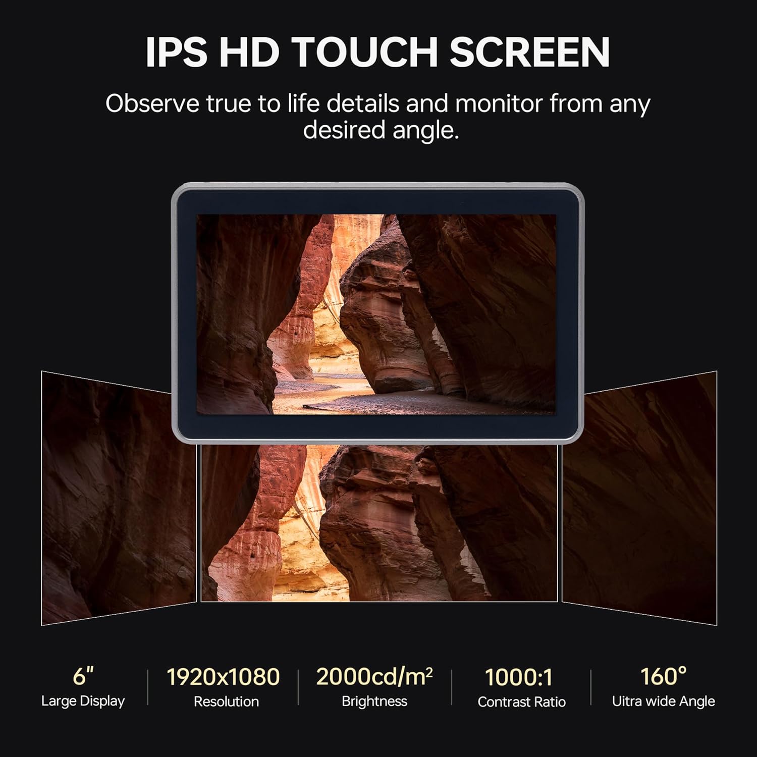 شاشة عرض كاميرا ميدانية تعمل باللمس من فيلتروكس DC-X3 مقاس 6 بوصات، شاشة تصوير احترافية بدقة 4K، منفذ HDMI 1.4 / 3G-SDI، سطوع 2000 شمعة، مزودة ببطارية، وغطاء واقٍ من الشمس، ومنفذ USB-A، وذاكرة عرض ثلاثية الأبعاد.