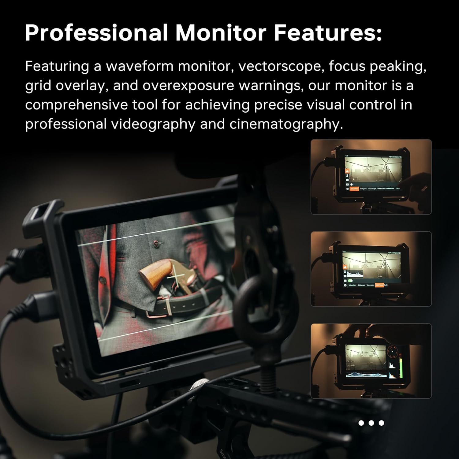 شاشة كاميرا VILTROX DC-X2 تعمل باللمس مقاس 6 بوصات بدقة Full HD بتقنية IPS، سطوع 2000 شمعة، مزودة بمنفذ HDMI للإدخال/الإخراج، وغطاء واقٍ من الشمس، وأدوات عرض ثلاثية الأبعاد (LUT)، وموجات، ومخططات بيانية، ومقياس متجهات، باللون الأسود.