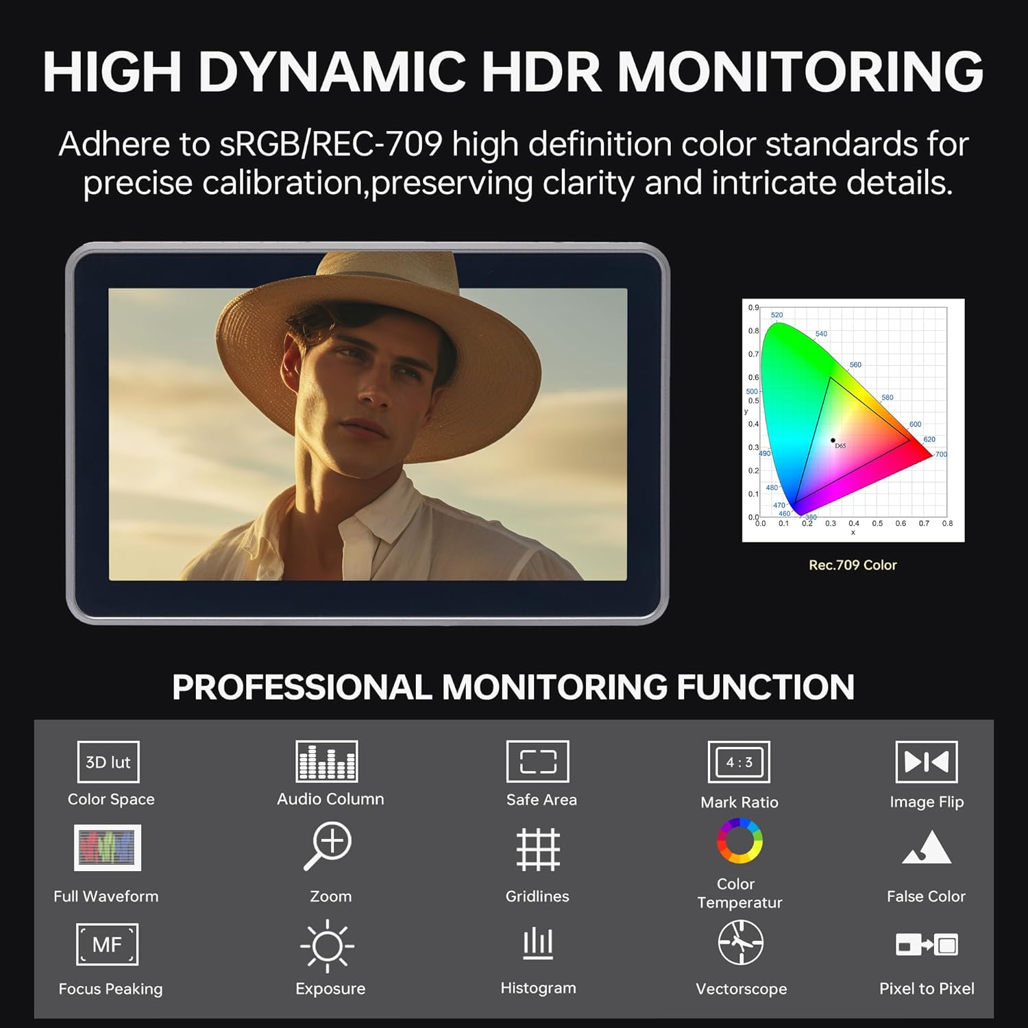 شاشة عرض كاميرا ميدانية تعمل باللمس من فيلتروكس DC-X3 مقاس 6 بوصات، شاشة تصوير احترافية بدقة 4K، منفذ HDMI 1.4 / 3G-SDI، سطوع 2000 شمعة، مزودة ببطارية، وغطاء واقٍ من الشمس، ومنفذ USB-A، وذاكرة عرض ثلاثية الأبعاد.