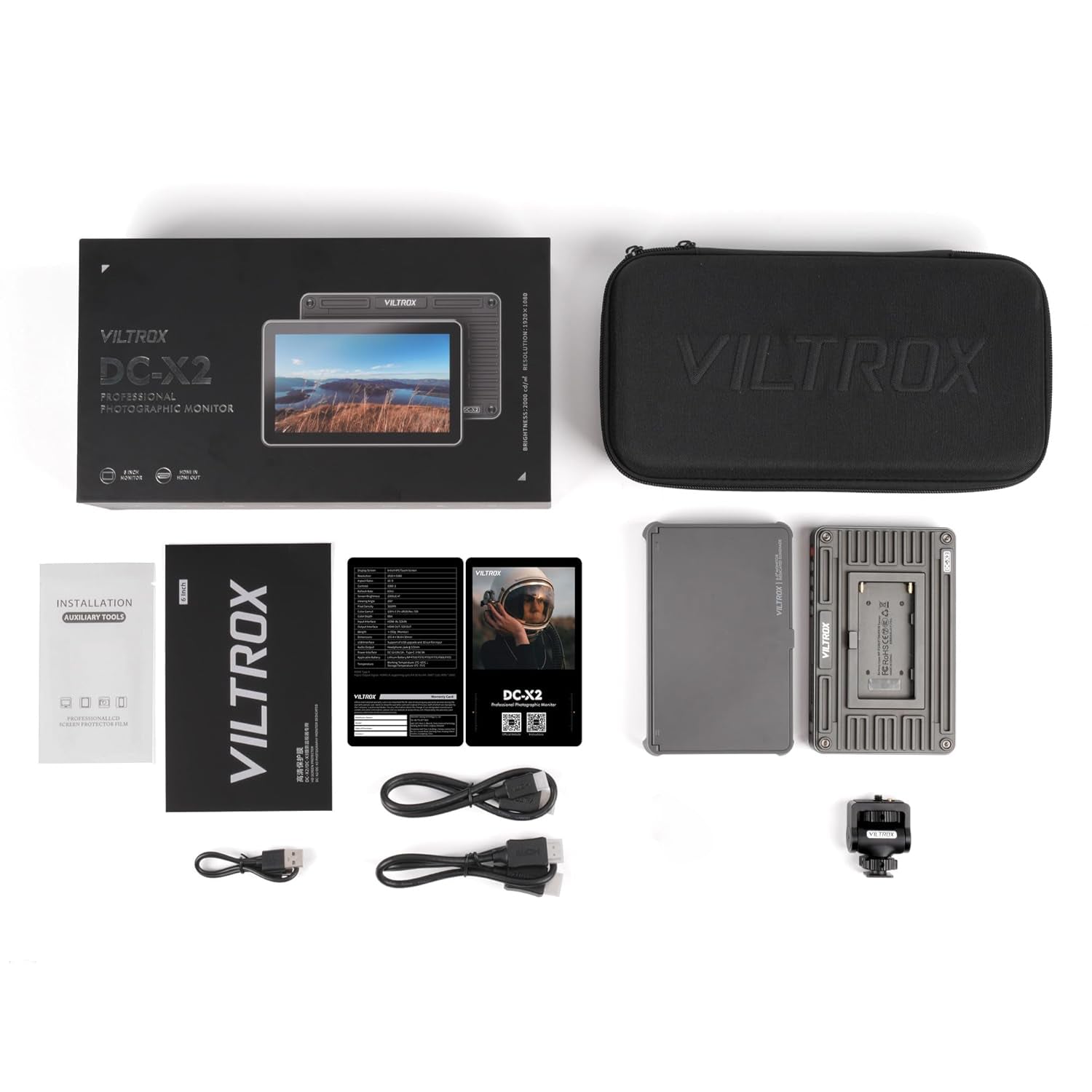 شاشة كاميرا VILTROX DC-X2 تعمل باللمس مقاس 6 بوصات بدقة Full HD بتقنية IPS، سطوع 2000 شمعة، مزودة بمنفذ HDMI للإدخال/الإخراج، وغطاء واقٍ من الشمس، وأدوات عرض ثلاثية الأبعاد (LUT)، وموجات، ومخططات بيانية، ومقياس متجهات، باللون الأسود.