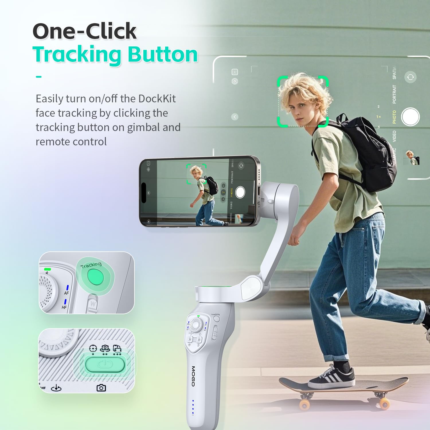 جهاز تحكم لاسلكي عن بعد من MOGO، حرر يديك، ملحق تصوير احترافي للتحكم في حركة التحريك والإمالة، تبديل الأوضاع، التبديل بين الكاميرات الأمامية والخلفية والتكبير/التصغير، متوافق فقط مع MOGO