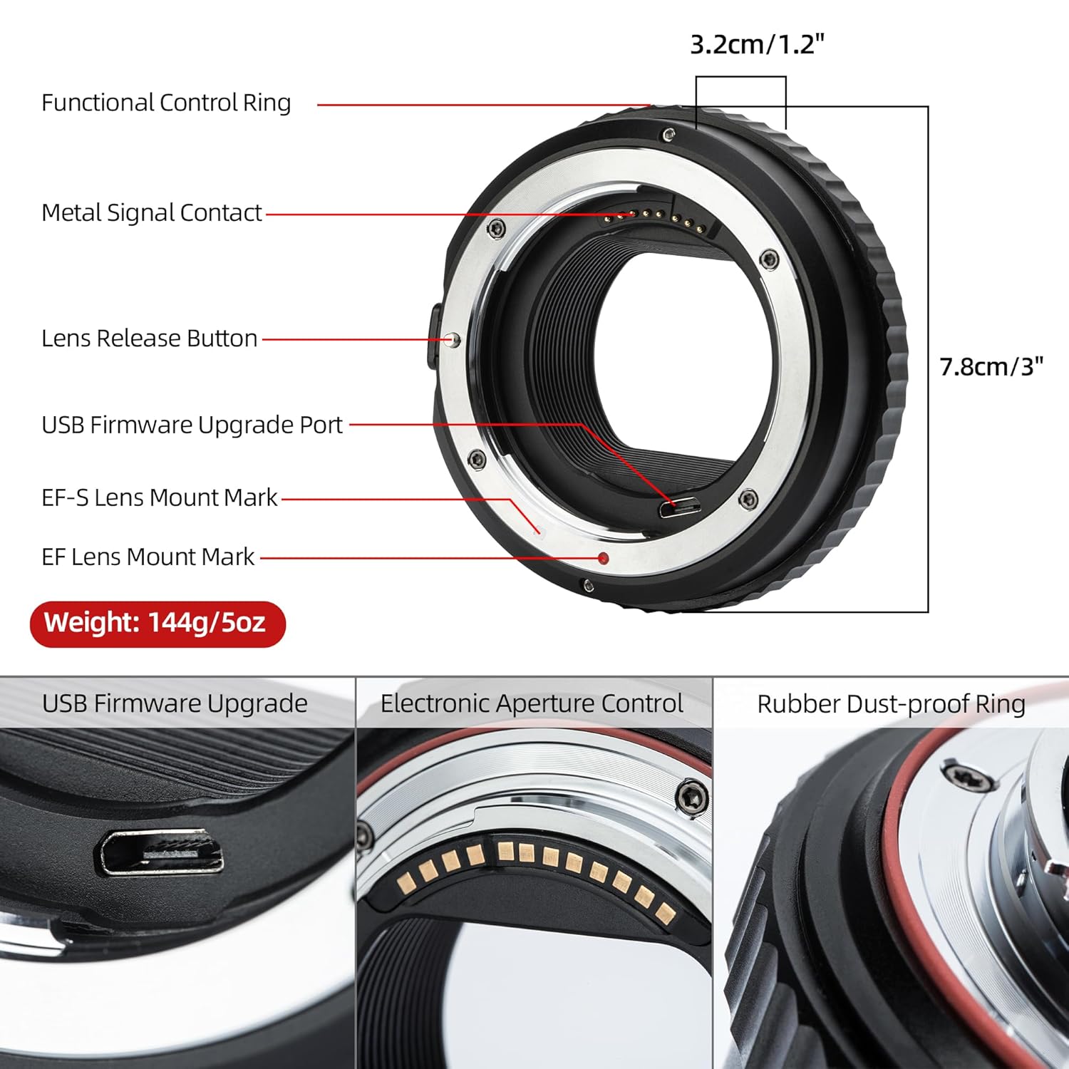 SNIPIZ EF-EOS R2 Lens Mount Adapter EF/EF-S Lens to RF Mount Camera Autofocus Lens Converter Compatible with Canon EF/EF-S Lens to EOS R, RP, R3, R5, R6, R6II, R7, R8, R10, R50, R100 Cameras