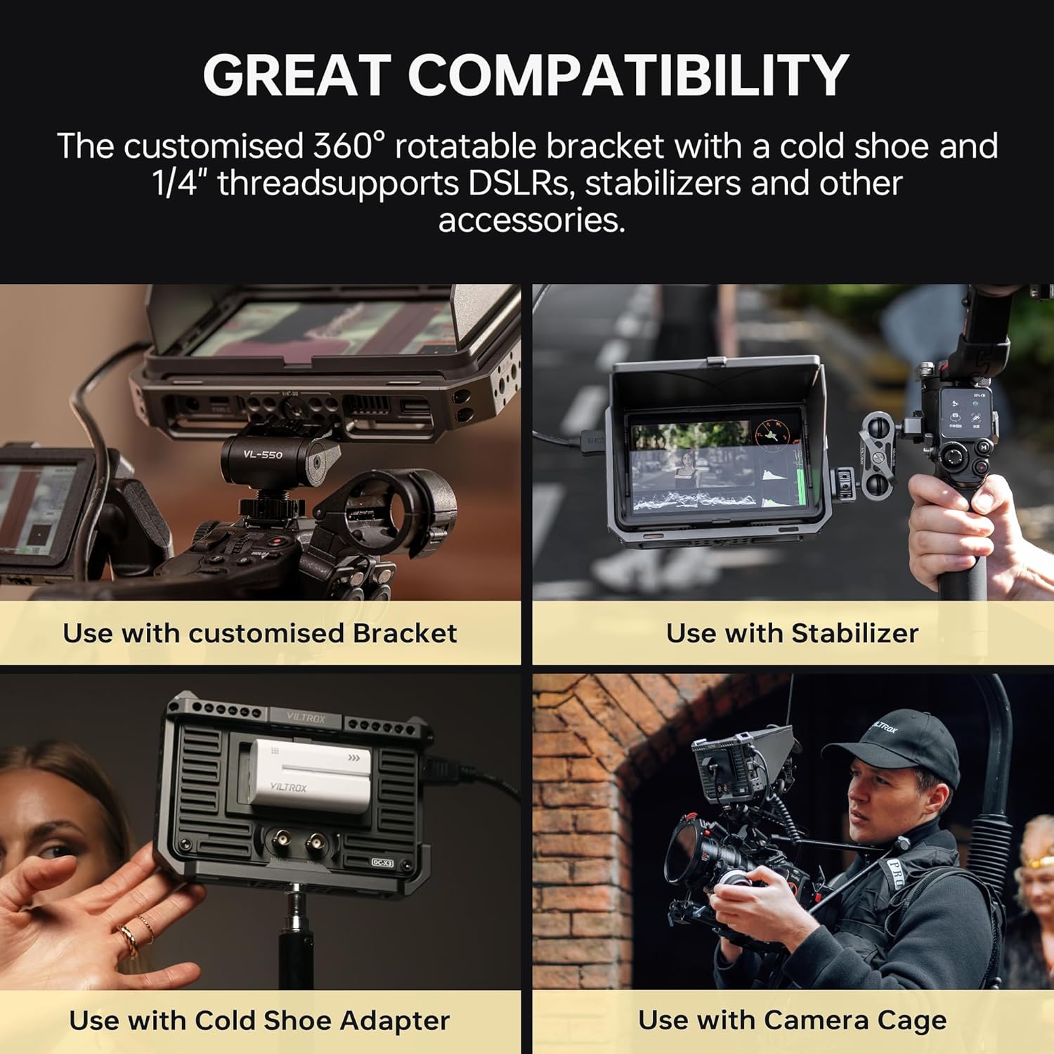 شاشة عرض كاميرا ميدانية تعمل باللمس من فيلتروكس DC-X3 مقاس 6 بوصات، شاشة تصوير احترافية بدقة 4K، منفذ HDMI 1.4 / 3G-SDI، سطوع 2000 شمعة، مزودة ببطارية، وغطاء واقٍ من الشمس، ومنفذ USB-A، وذاكرة عرض ثلاثية الأبعاد.