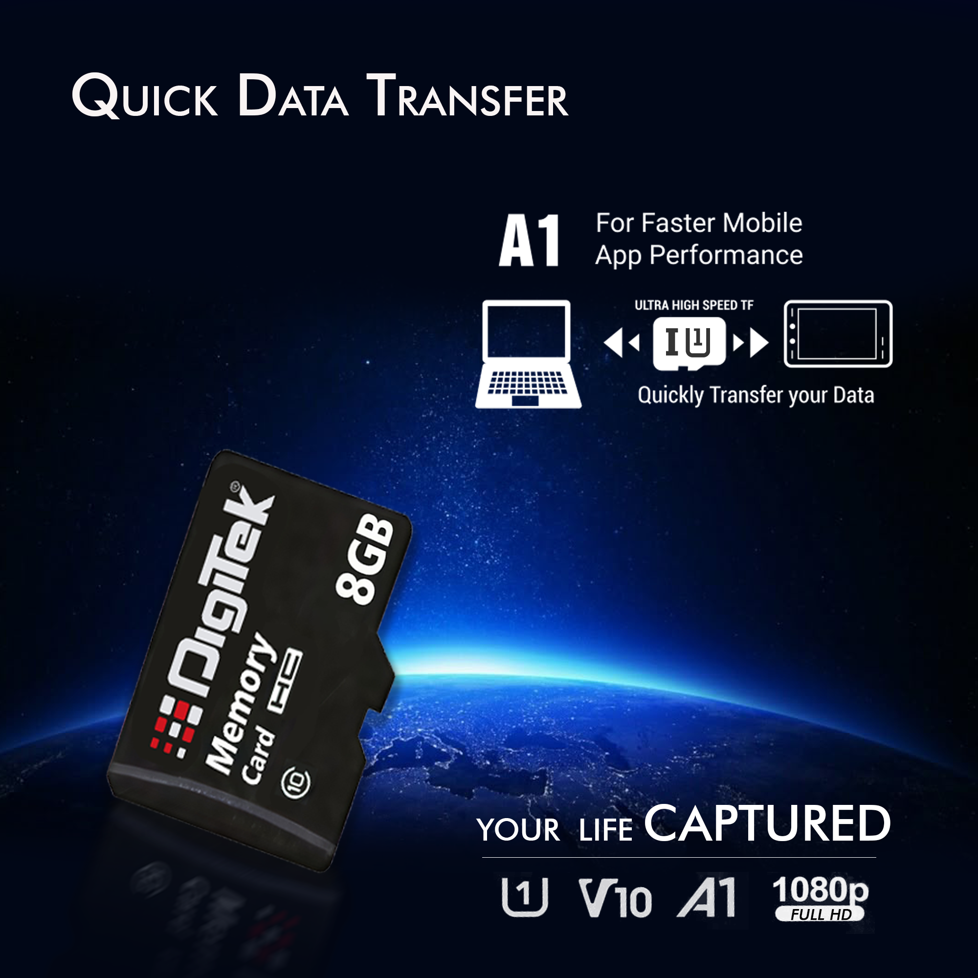 بطاقة ذاكرة ديجيتك (DTF 8GB C10) عالية السرعة من نوع مايكرو SDHC بسعة 8 جيجابايت UHS-I - A1، الفئة 10، سرعة 100 ميجابايت/ثانية، مقاومة للماء والصدمات والأشعة السينية، مثالية للهواتف الذكية والكاميرات وكاميرات المراقبة وغيرها