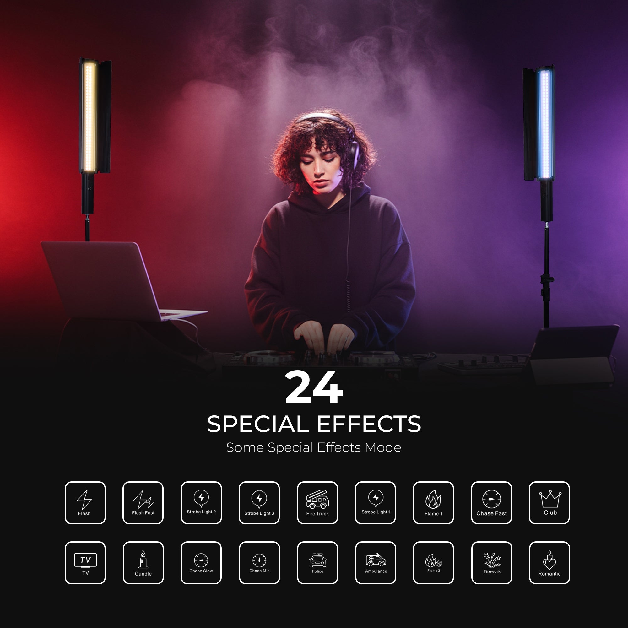 Digitek (DSL 27W RGB) 27W LED Stick Light Wand with Barndoor & Built-in Battery, 2500K-9900K + RGB, 5480 Lux, 24 FX Modes, CRI 95+, OLED Display, 0-360° HSI, Type-C Charging, For Photo & Videography