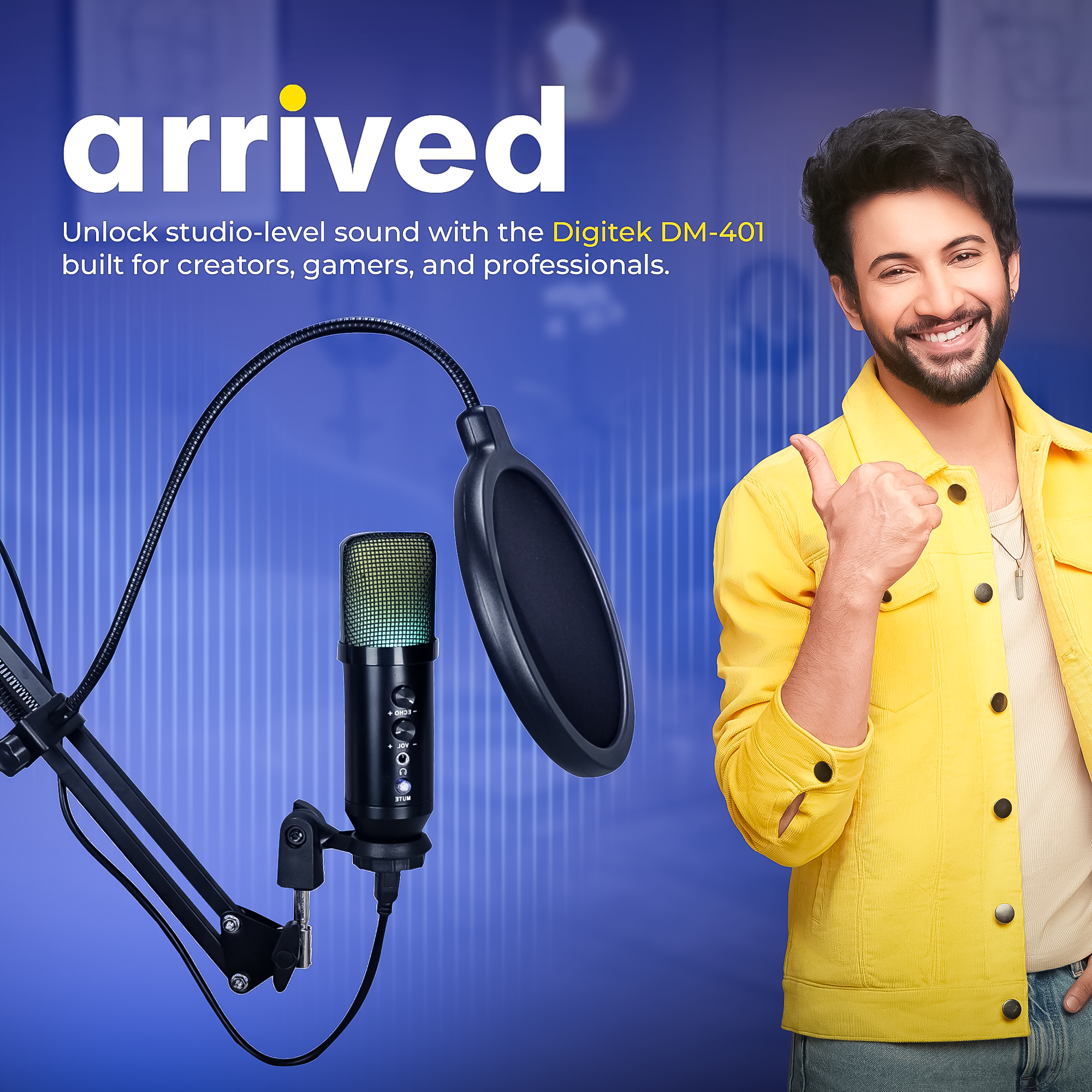 Digitek (DM 401) RGB USB Condenser Microphone Kit with BoomArm, Pop Filter, Shock Mount, Mic Cover, Desktop Mount, Tripod & 1.5M USB Cable, Compatible with PS4/PS5, Window & Mac PC/Laptop/Smartphone, for Podcasting, Gaming, Singing & Live Streaming