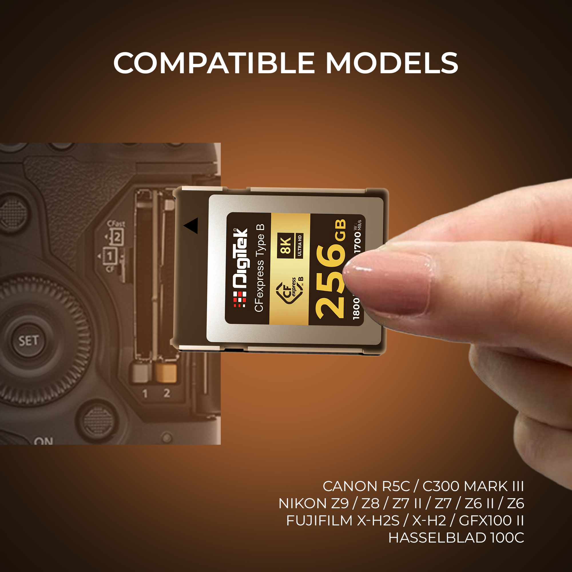 Digitek CFexpress Type B 256GB Gold Series – 1800MB/s Read, 1700MB/s Write, 8K Ultra HD