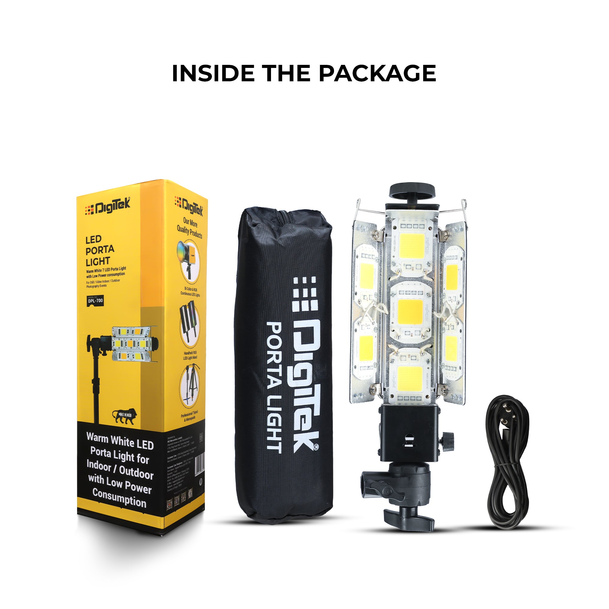 Digitek (DPL 700) Porta Light with 7 COB LED Warm White Light for Low Power Consumption for Camera Lighting in Photography & Video Shoot