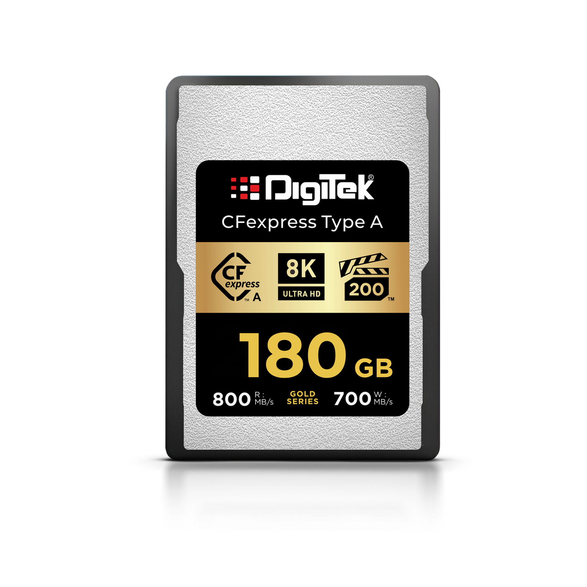 بطاقة ذاكرة Digitek (DCFA 180GB Gold Series) CFexpress من النوع A - سرعة قراءة 800 ميجابايت/ثانية، سرعة كتابة 700 ميجابايت/ثانية، تدعم دقة 8K فائقة الوضوح، تقنية Nytro Boost، التقاط إطارات مثالية، ضمان 5 سنوات، لتصوير فيديو عالي السرعة بدقة 8K