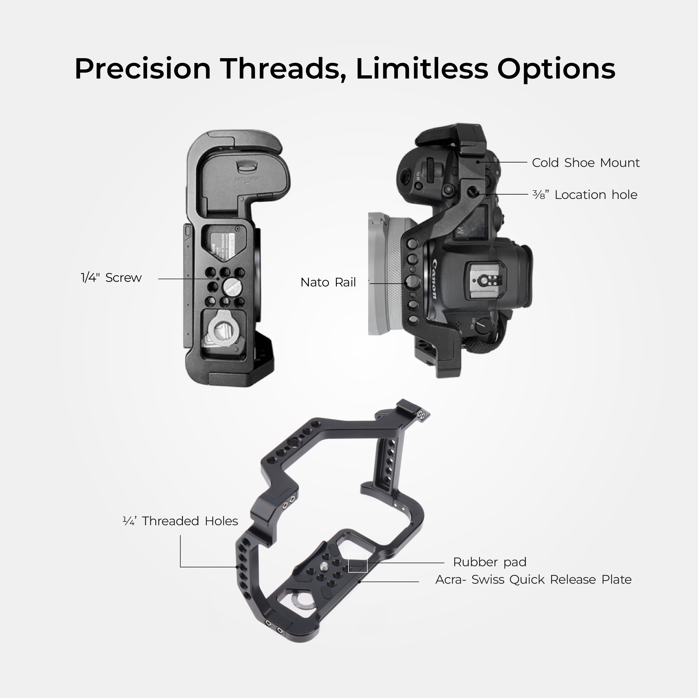 Digitek Cam Cage for (C) EOS-R5 R6 Camera Aluminum Form-Fitted Cage with Quick Tripod Mounting