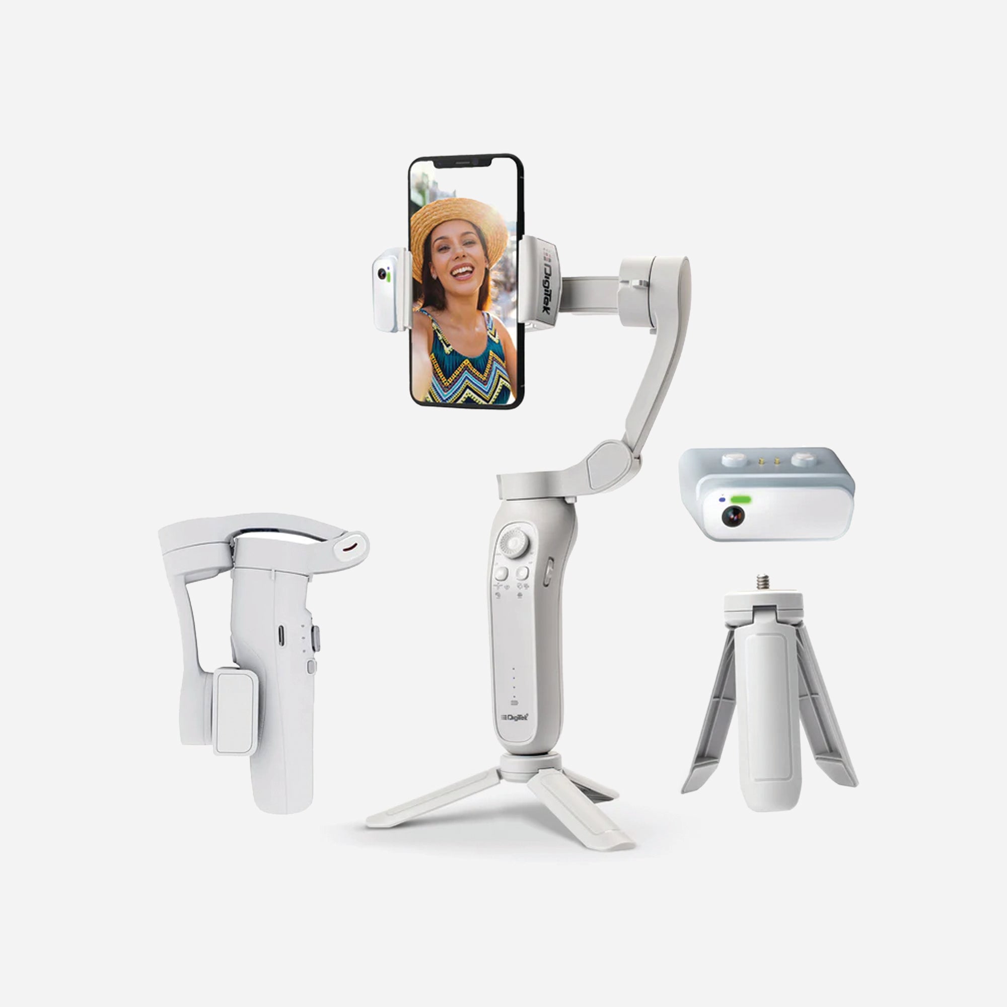 مثبت الهاتف الذكي Digitek DSG-007F AI ثلاثي المحاور بزاوية واسعة مع متتبع ذكاء اصطناعي ووقت تشغيل يصل إلى 5 ساعات