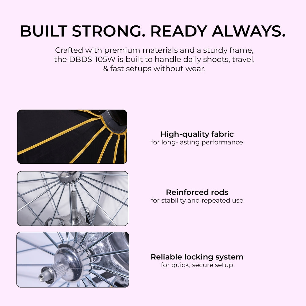 Digitek DBDS-105W 105cm Beauty Dish Softbox (White), Collapsible, Transportable, Lightweight Bowen Mount for Photography & Studio Lighting with Removable Diffuser