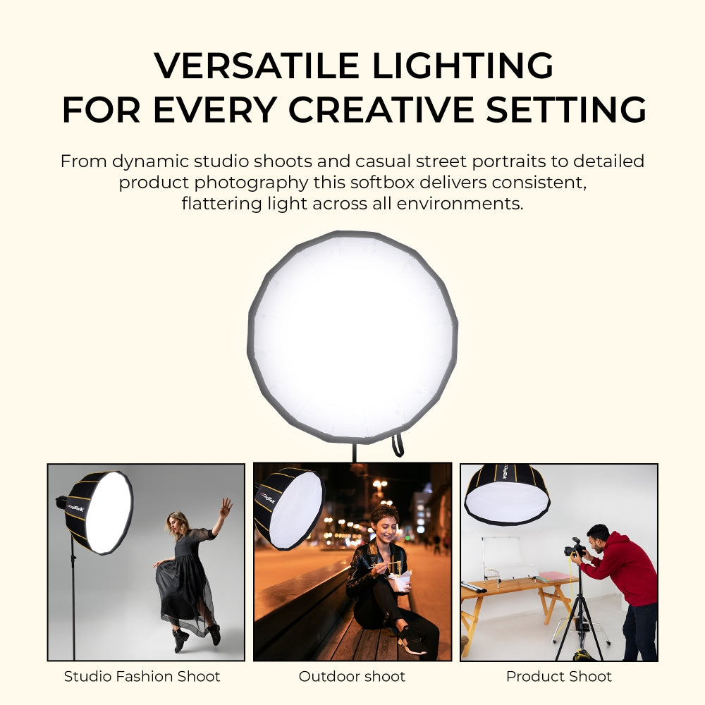 Digitek DBDS-65W 65cm Beauty Dish Softbox (White), Collapsible, Transportable, Lightweight Bowen Mount for Photography & Studio Lighting with Removable Diffuser