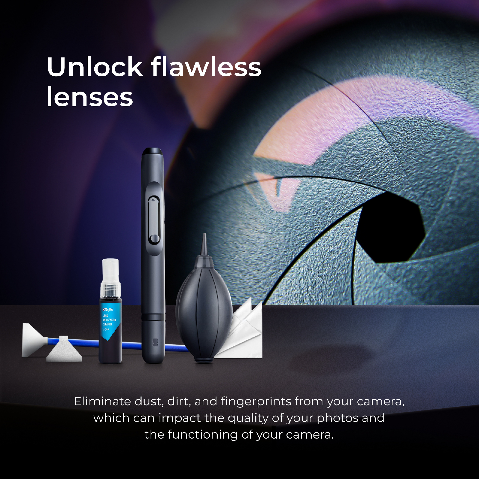 Digitek (DCK-004) Professional 8-in-1 Camera Cleaning Travel Kit, Ideal for Cleaning Lenses, Cameras, Filters, Displays - Digitek