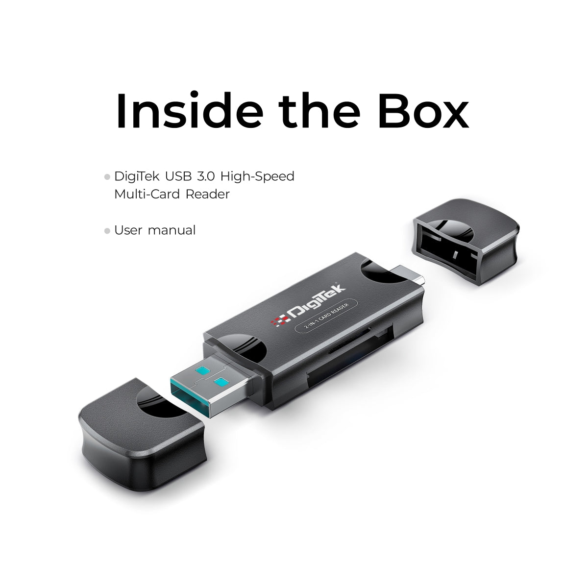 قارئ بطاقات متعدد عالي السرعة من ديجيتك (DCR-007) بمنفذ USB-A 3.0 ومنفذ Type C