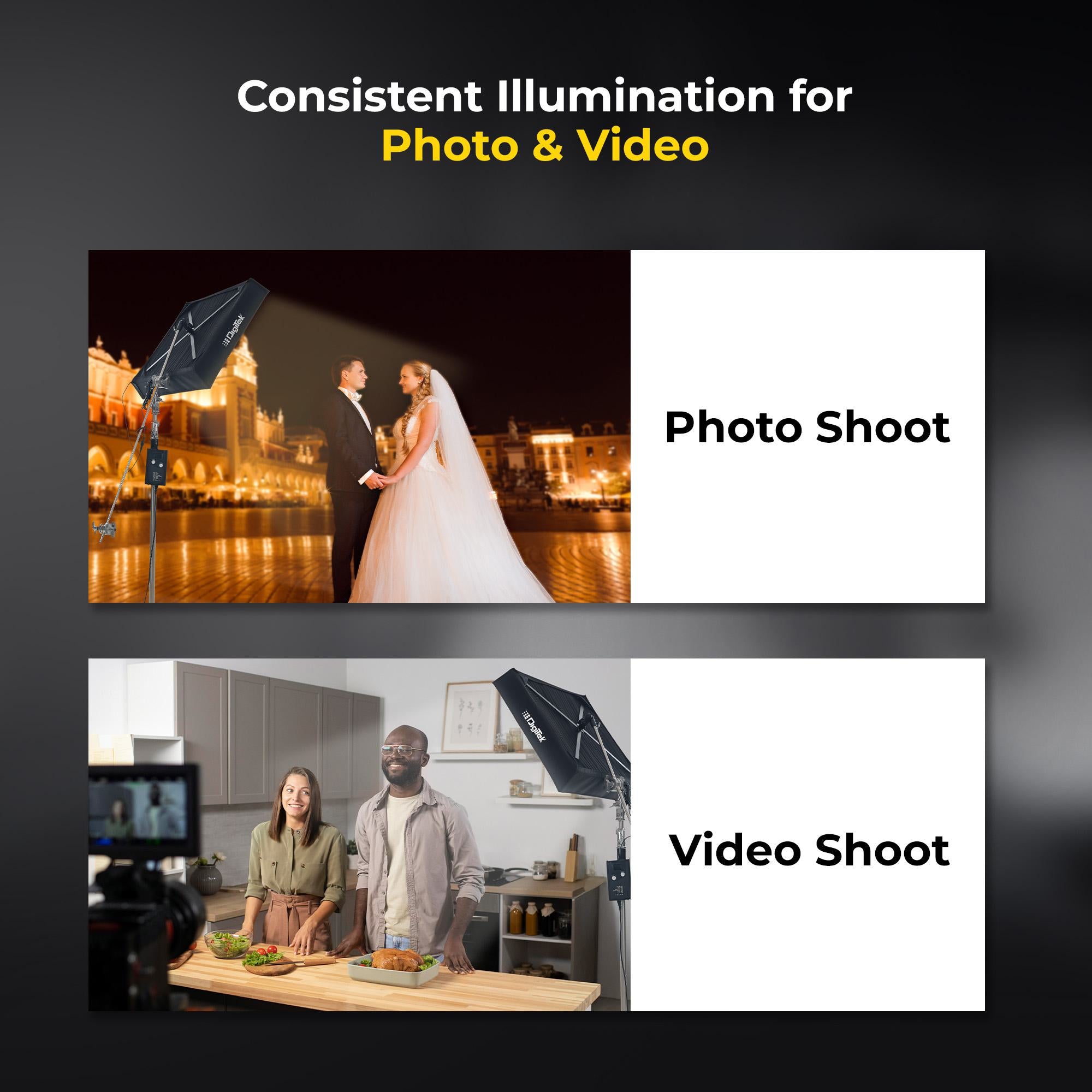 Digitek®(DFFL 4060) 150W Bi-Color Flexible Fabric LED Light with Remote Control, 2700K-6500K±200K, 13500 Lux, RA 95+, 384 LEDs, 120° Beam Angle, Dimmable Video Light with Metal Frame, Diffuser and Honeycomb Grid for Photo & Videography