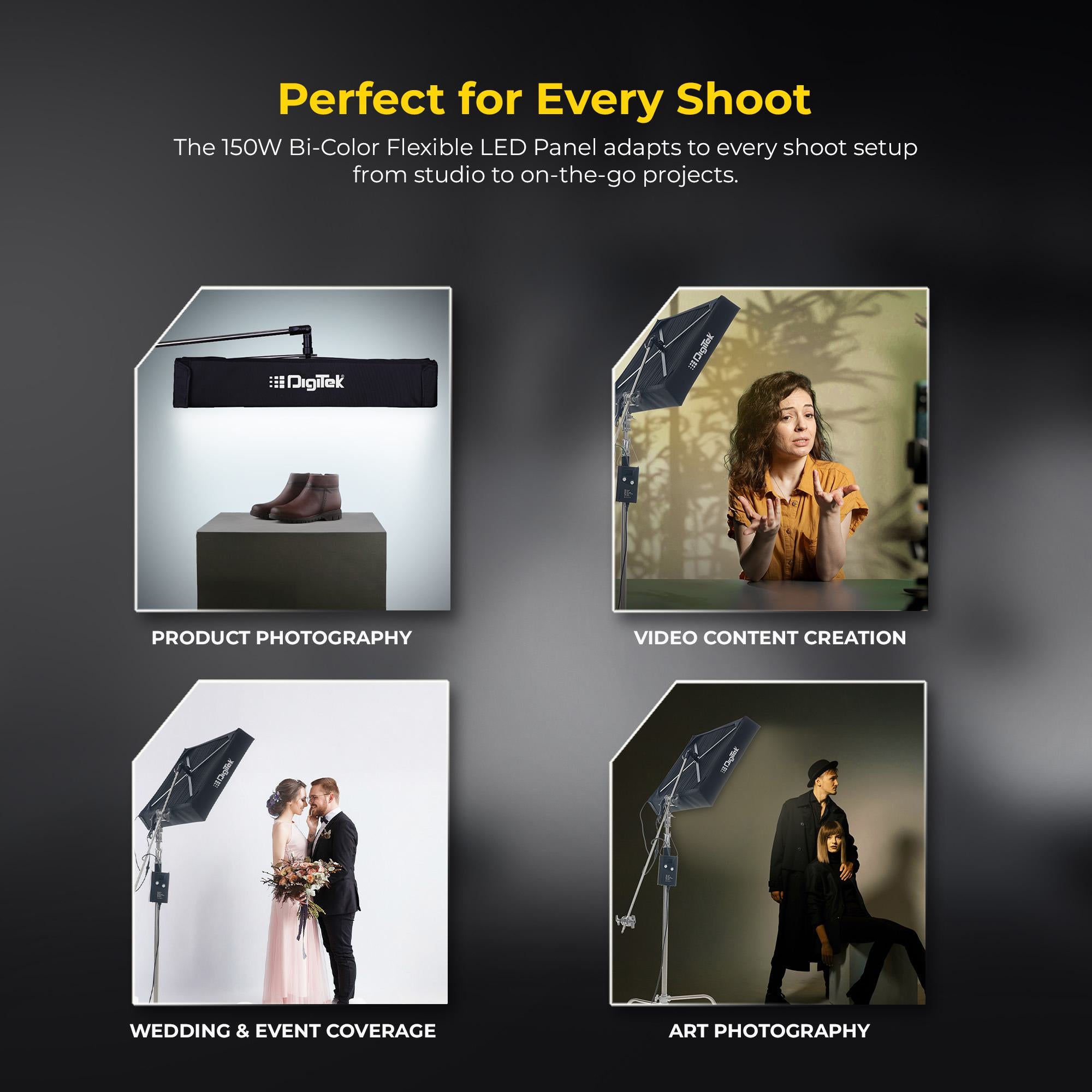 Digitek®(DFFL 4060) 150W Bi-Color Flexible Fabric LED Light with Remote Control, 2700K-6500K±200K, 13500 Lux, RA 95+, 384 LEDs, 120° Beam Angle, Dimmable Video Light with Metal Frame, Diffuser and Honeycomb Grid for Photo & Videography