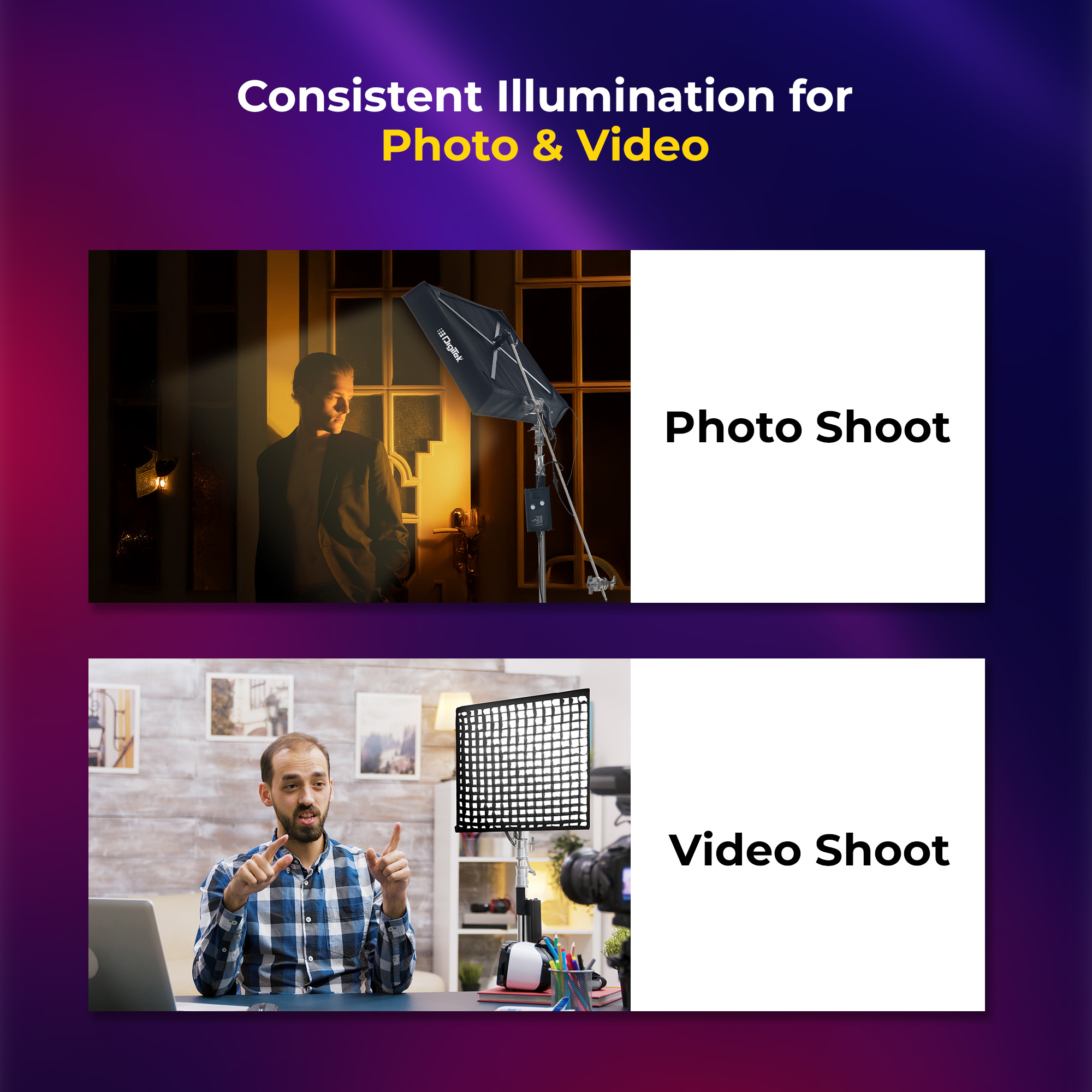 Digitek® (DFFL 6060) 200W Bi-Color Flexible Fabric LED Light with Remote & App Control, 768 LEDs, 2700K–6500K±200K, 5–100% Dimming, 120° Beam Angle, 18000LM, Includes X Bracket, Diffuser, Honeycomb Grid & Accessories, Ideal for Photo & Videography