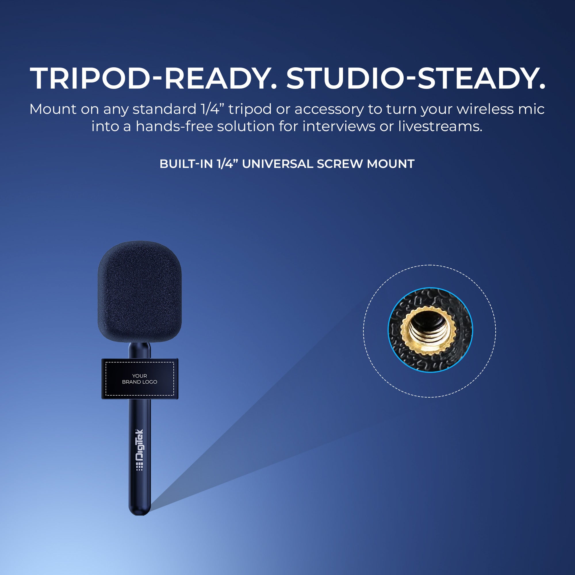 محول ميكروفون المقابلات المحمول Digitek (DHMA-102) مزود بلوحة عرض العلامة التجارية وواقي رغوي للرياح لتقليل ضوضاء الرياح، متوافق مع DWM 101 وأجهزة الإرسال اللاسلكية الأخرى GO