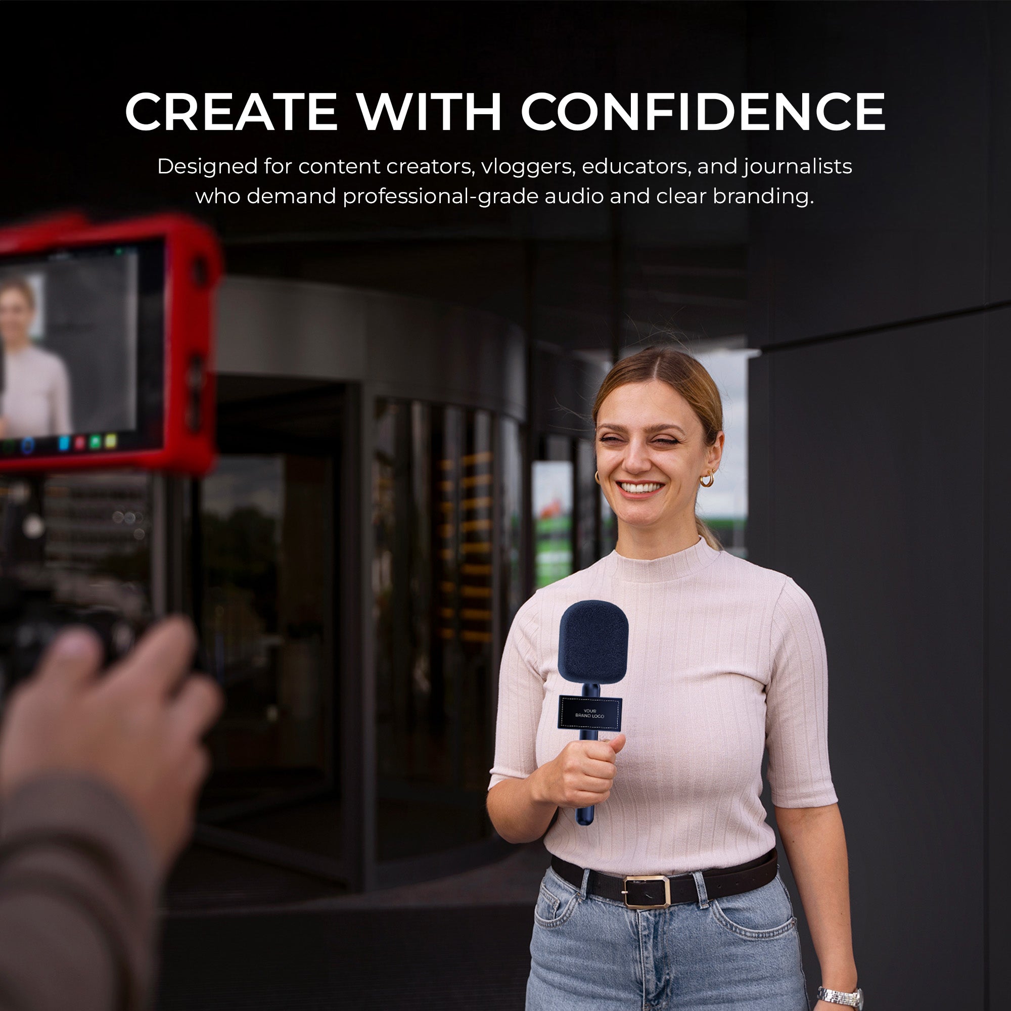 محول ميكروفون المقابلات المحمول Digitek (DHMA-102) مزود بلوحة عرض العلامة التجارية وواقي رغوي للرياح لتقليل ضوضاء الرياح، متوافق مع DWM 101 وأجهزة الإرسال اللاسلكية الأخرى GO