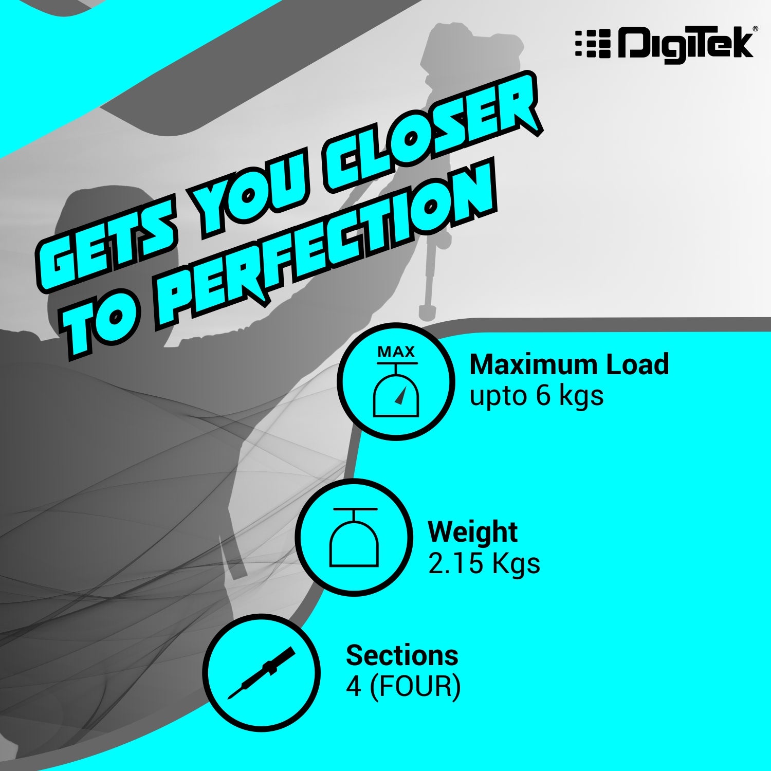 Digitek (DTR 690 VD PRO) (208 cm) Lightweight Tripod (Maximum Load up to 3kgs), 6.85 Feet Tall Digital SLR & Video Cameras, Made Aluminium Material - Digitek