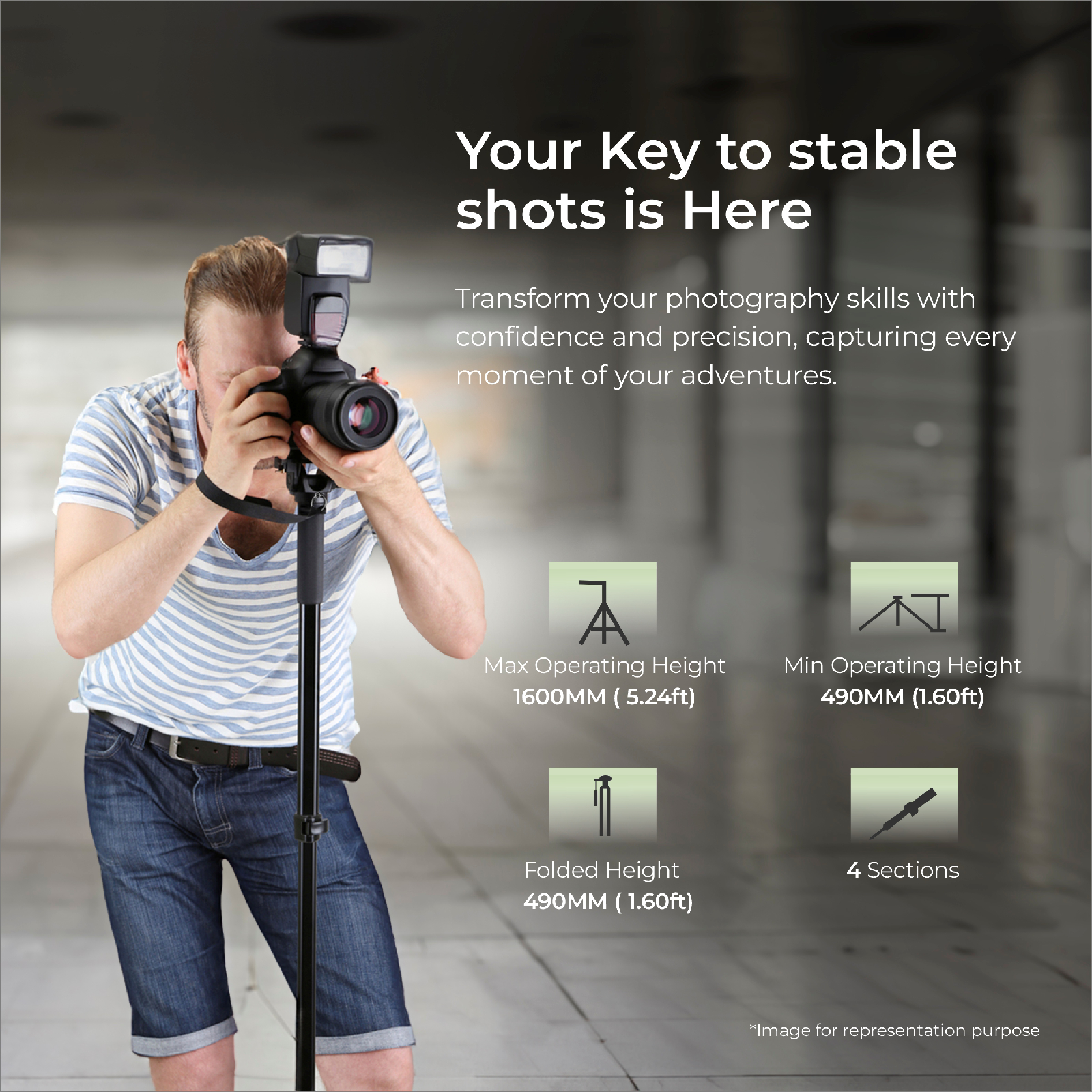 Digitek (DMP-55) Professional Monopod with Flip Lock, Max Load Capacity 4KG & Operating Height 160CM - Digitek