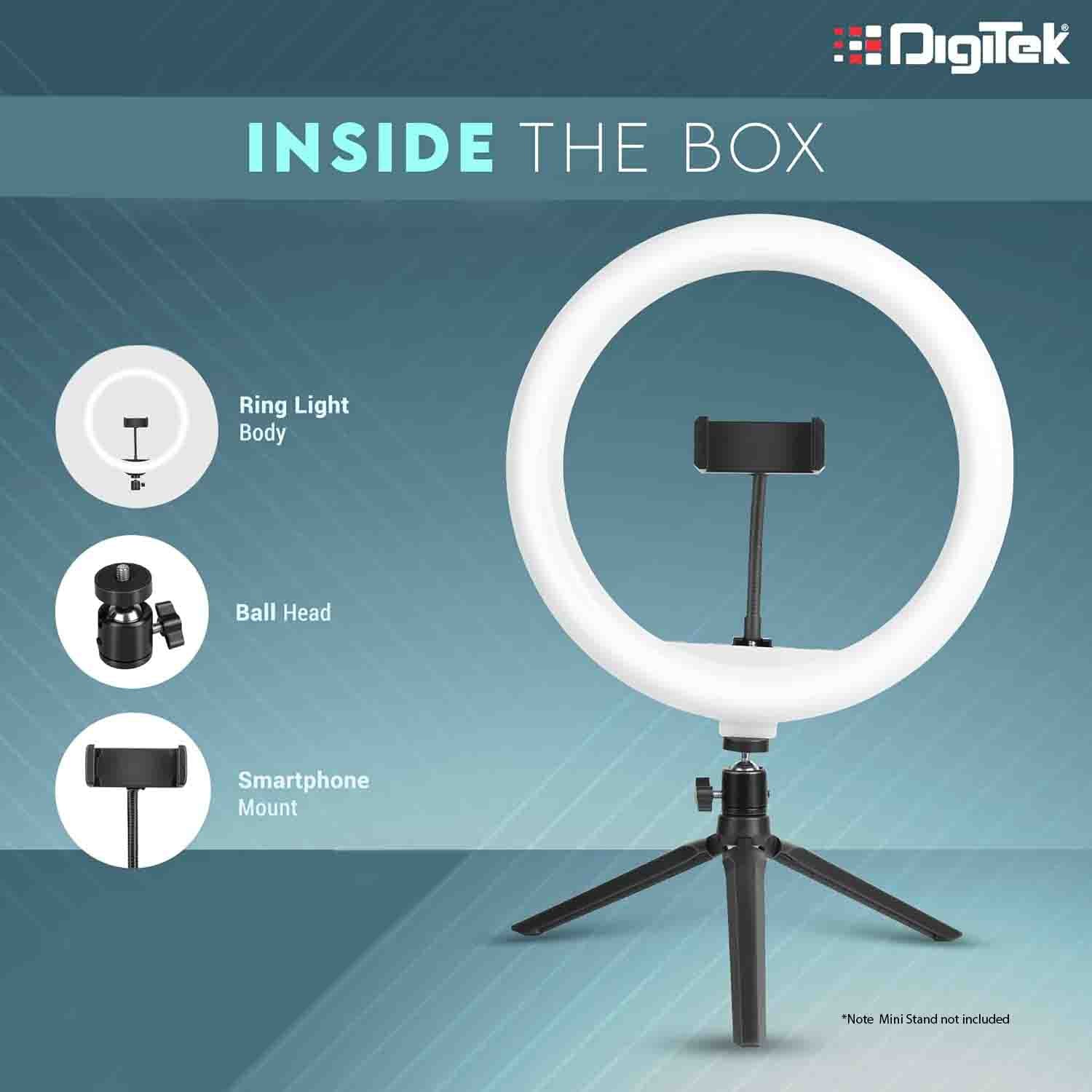 Digitek (DRL-14) Professional 31cm (14") inch LED Ring Light | Dimmable Lighting | for YouTube | Photo-Shoot | Video Shoot | Live Stream | Makeup & Vlogging | Compatible with iPhone/Android, Black - Digitek