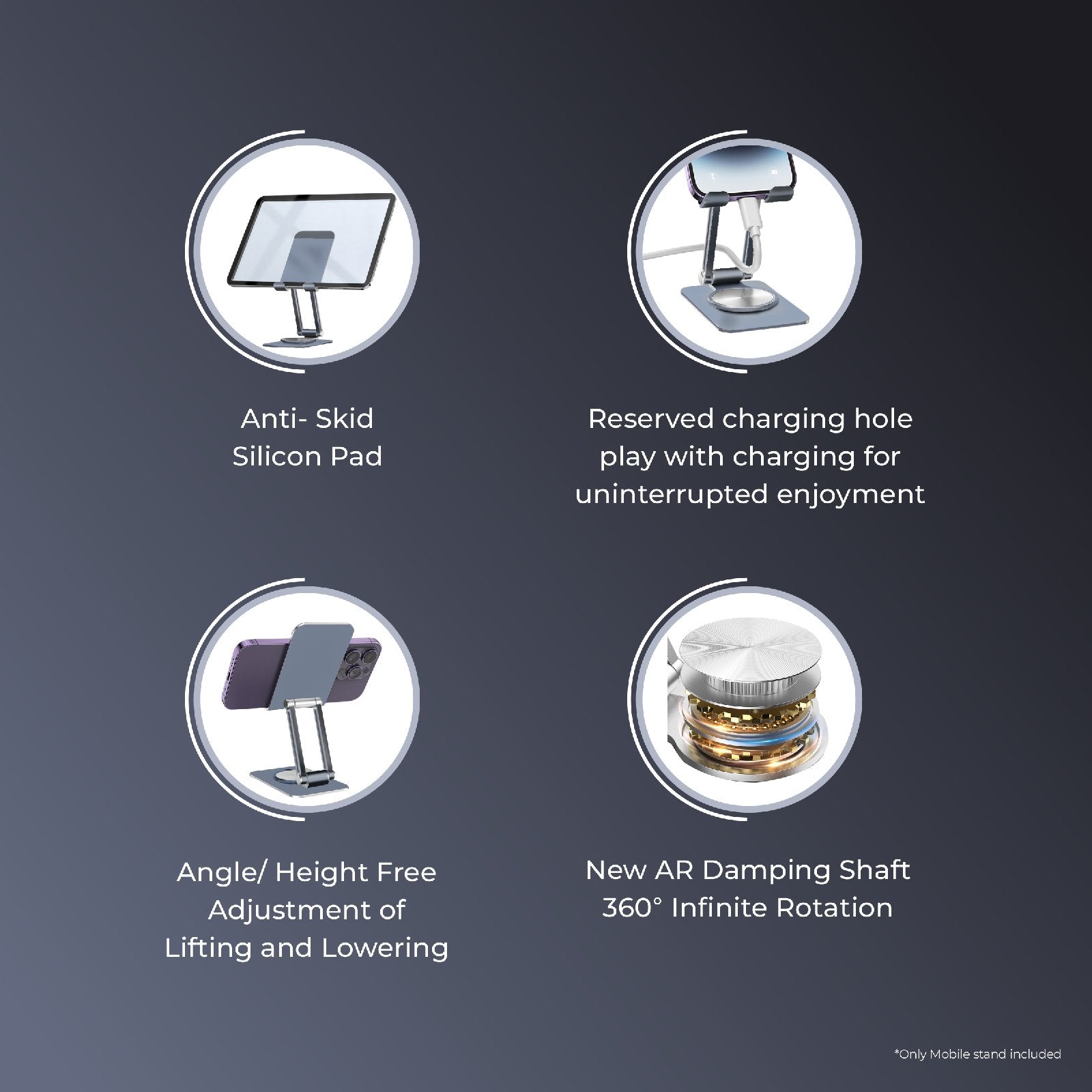 Digitek (DSS 002R) 360° Rotatable and Foldable Aluminum Alloy Tabletop Mobile Stand, Multiple adjustments of Height and Angle Phone Stand, Mobile Holder for Smartphones, Tablets, Kindles and for iPad - Digitek