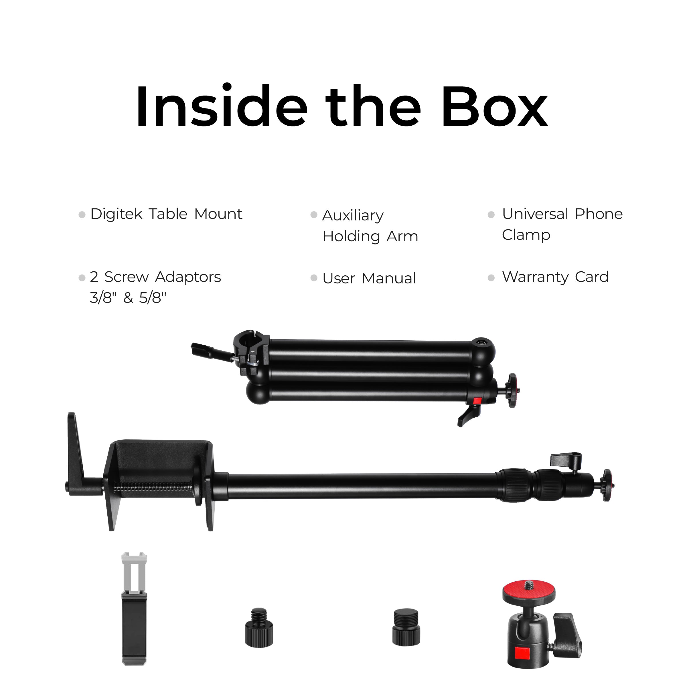 حامل طاولة Digitek (DTMHA 001) مع ذراع تثبيت إضافي للبث المباشر، والفيديو العلوي، وسطح المكتب، وغرفة النوم، ولوح السرير، والمكتب