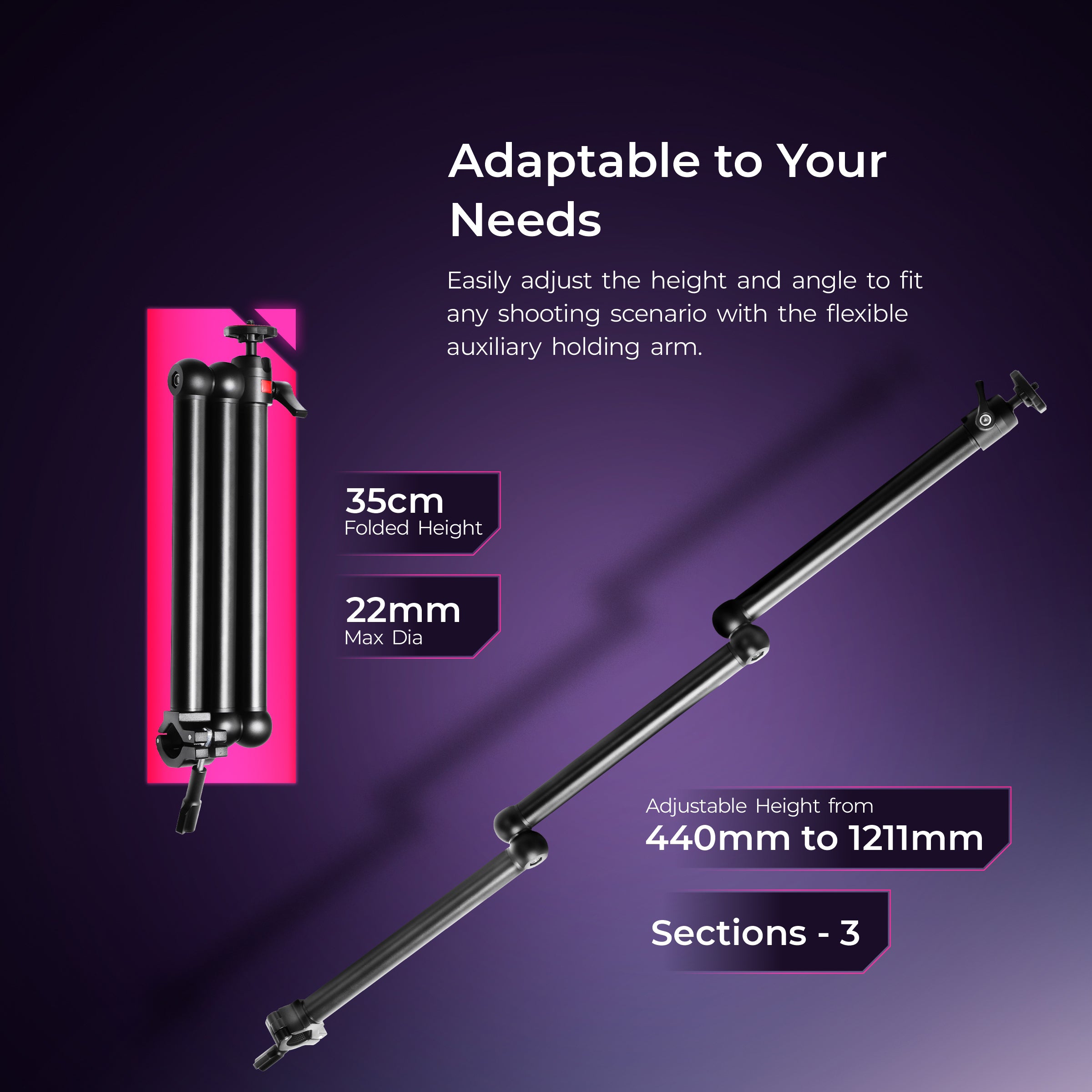 حامل طاولة Digitek (DTMHA 001) مع ذراع تثبيت إضافي للبث المباشر، والفيديو العلوي، وسطح المكتب، وغرفة النوم، ولوح السرير، والمكتب