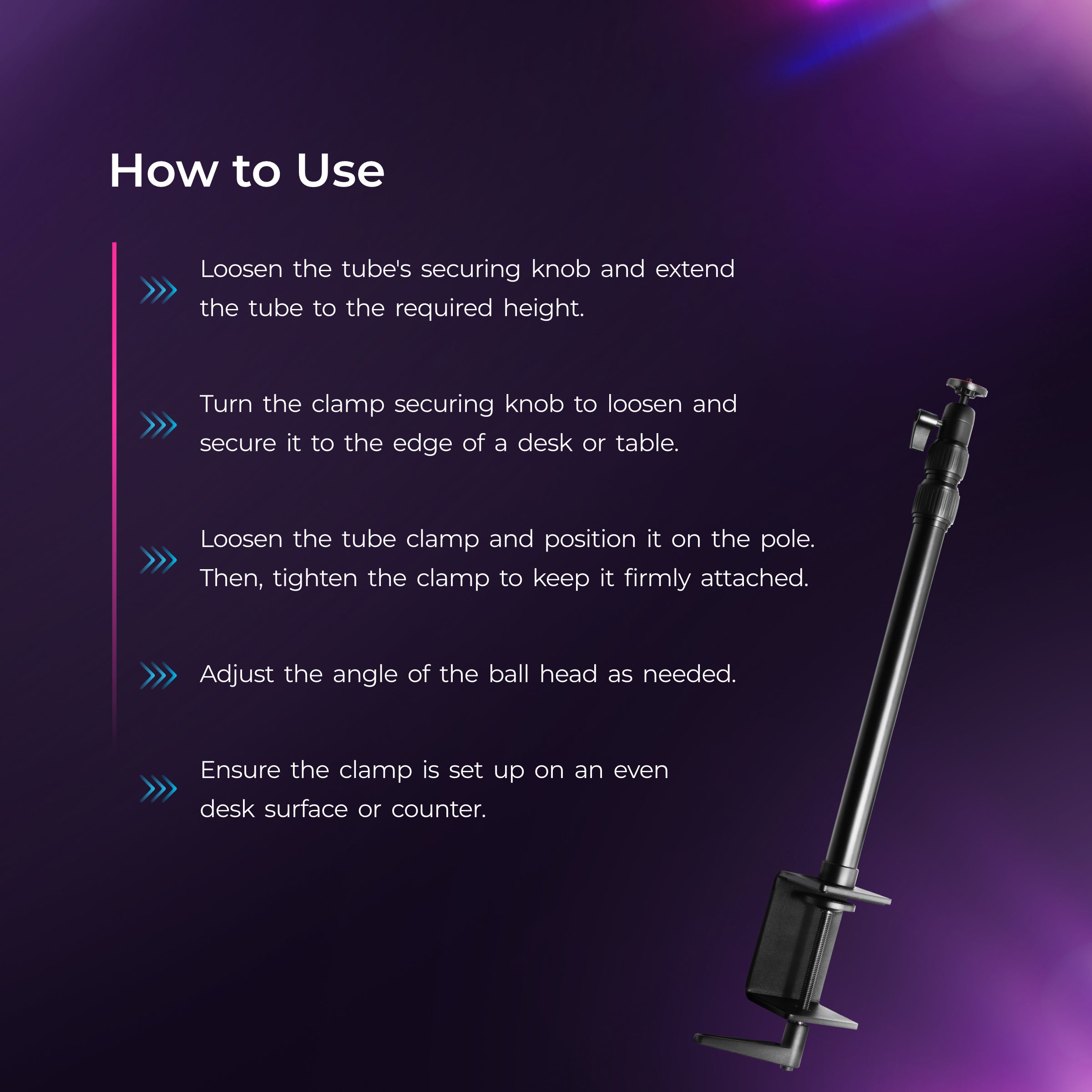 حامل طاولة Digitek (DTMHA 001) مع ذراع تثبيت إضافي للبث المباشر، والفيديو العلوي، وسطح المكتب، وغرفة النوم، ولوح السرير، والمكتب